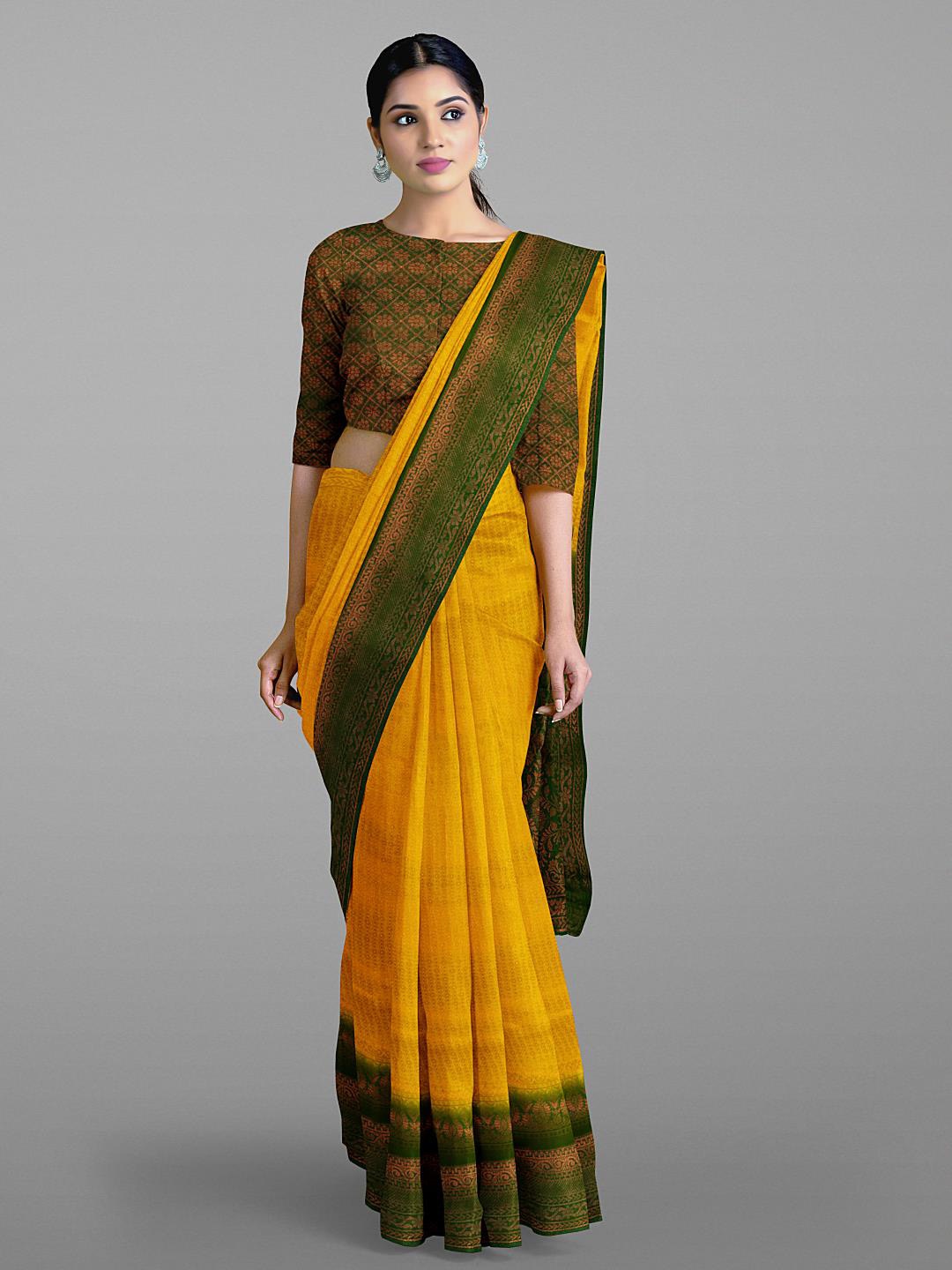

Kalamandir Woven Design Zari Silk Blend Saree, Mustard