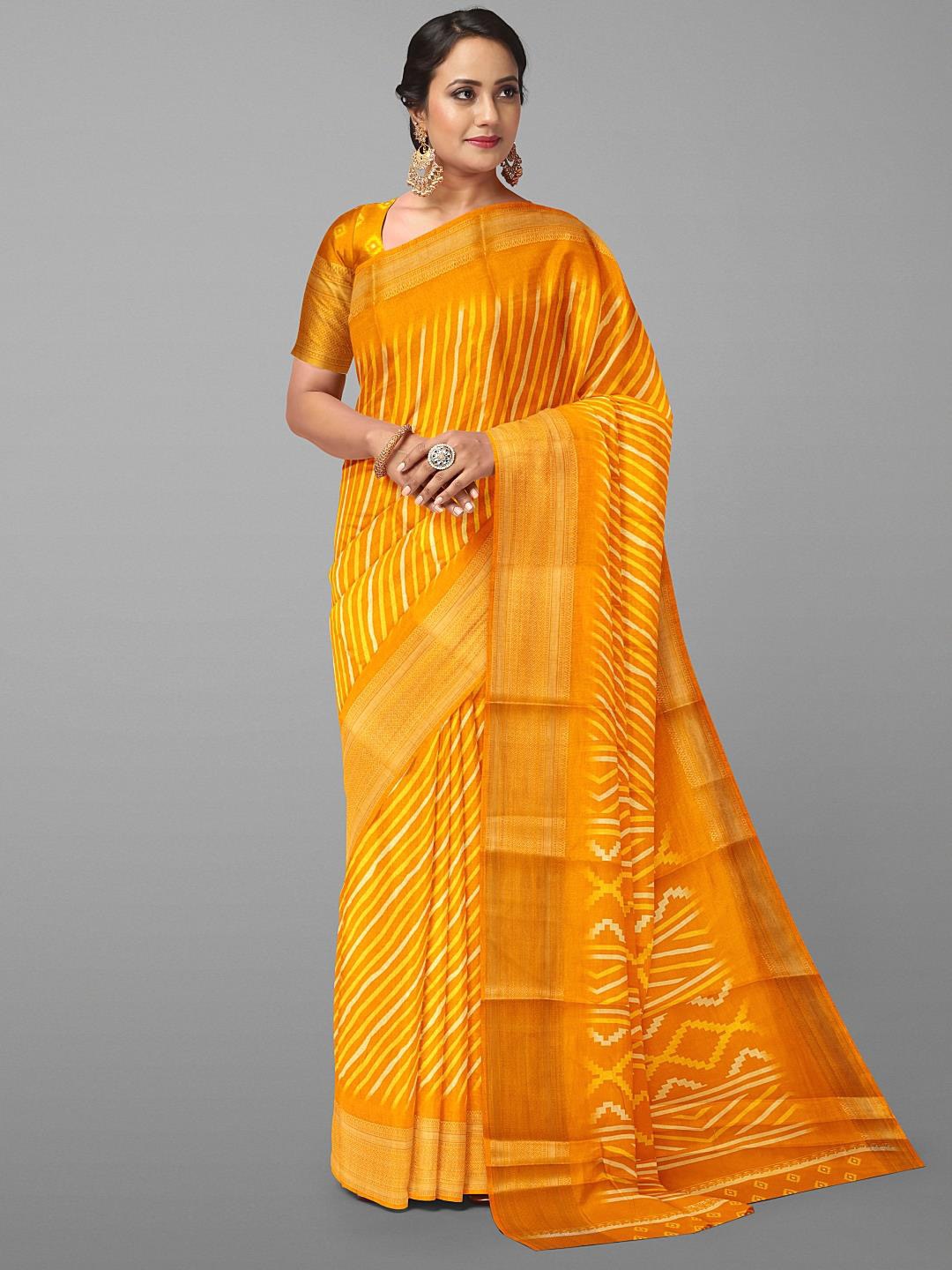 

Kalamandir Leheriya Printed Zari Silk Blend Saree, Yellow