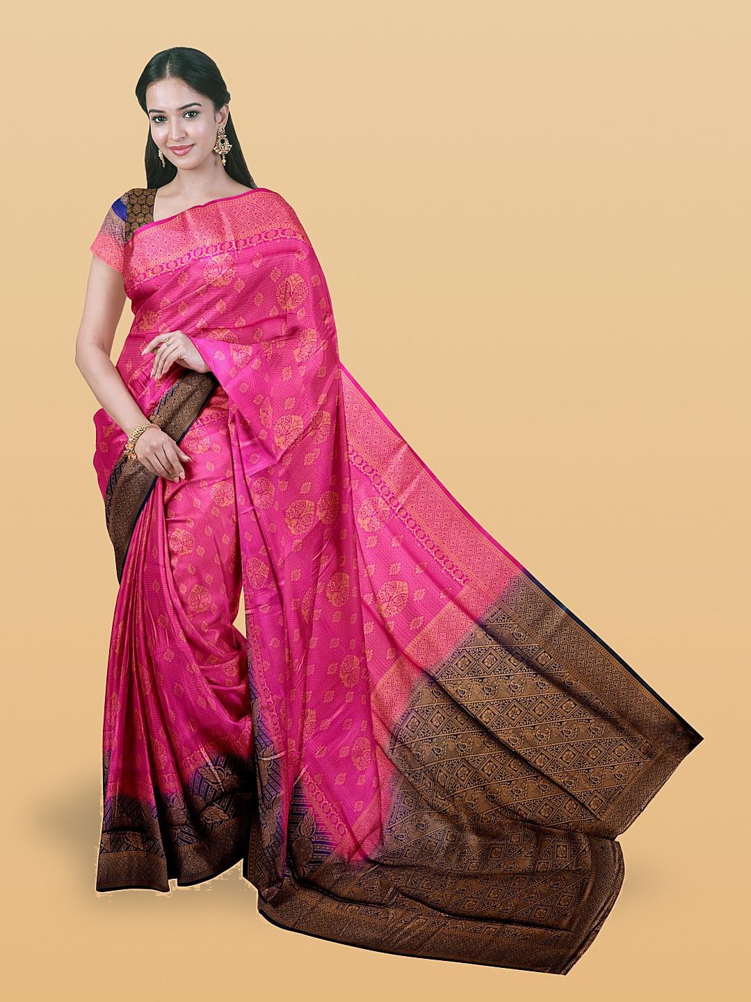 

Kalamandir Ethnic Motifs Woven Design Zari Silk Blend Saree, Pink