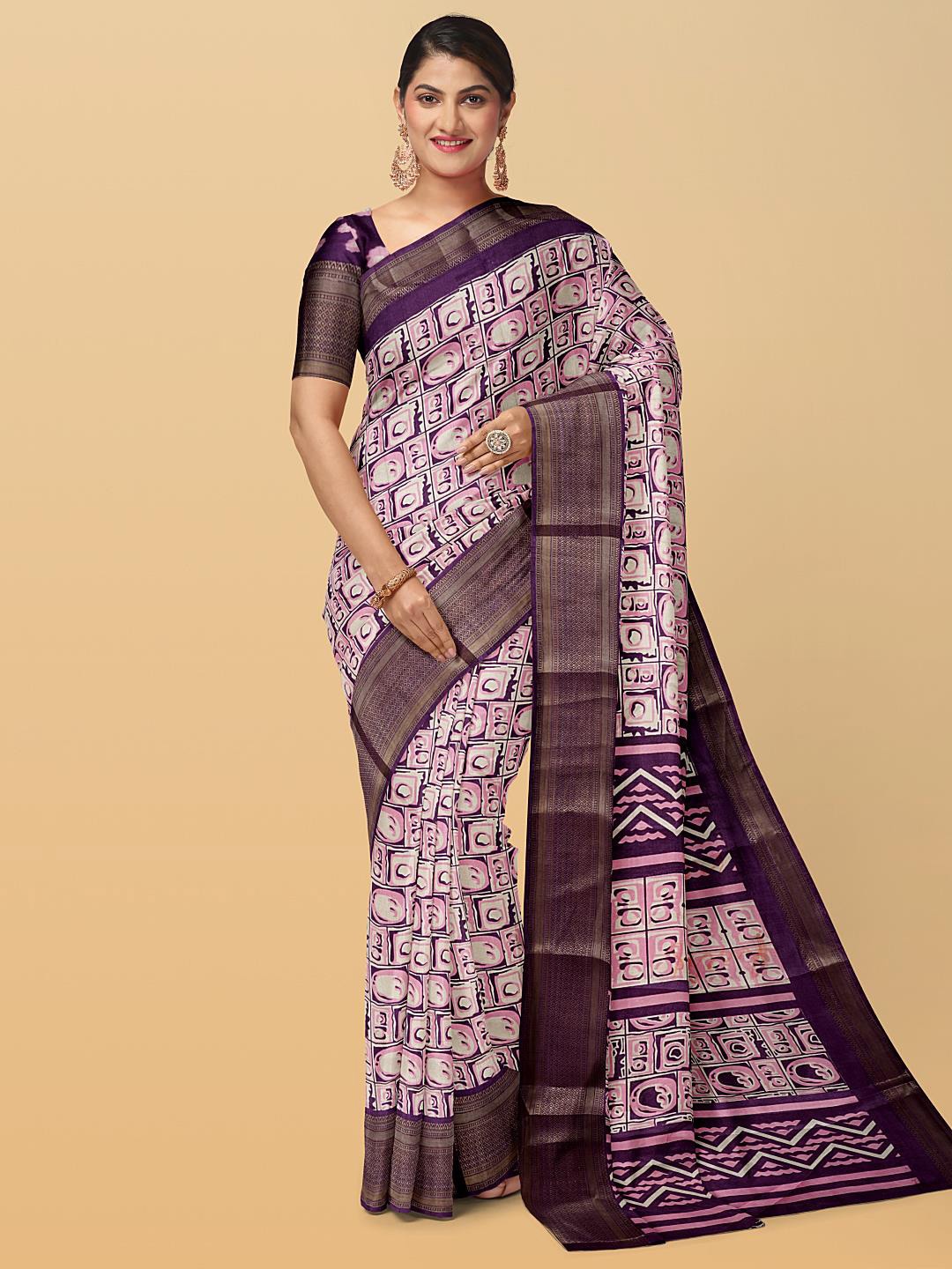 

Kalamandir Abstract Zari Silk Blend Saree, Purple