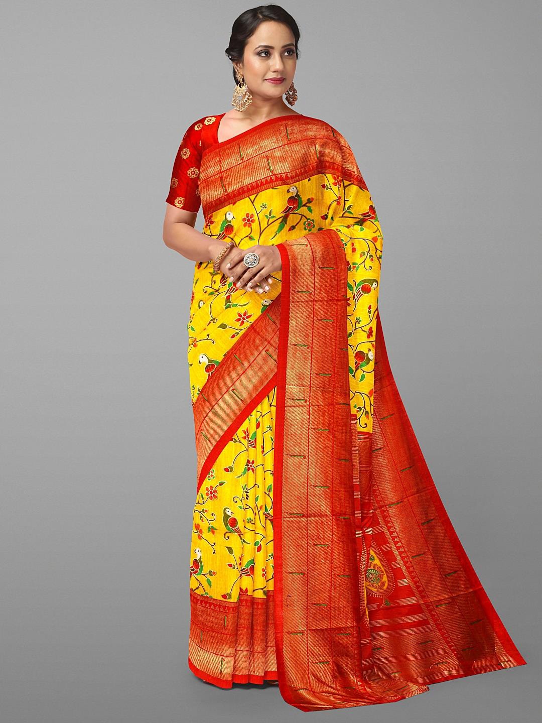 

Kalamandir Yellow & Red Ethnic Motifs Zari Silk Blend Saree