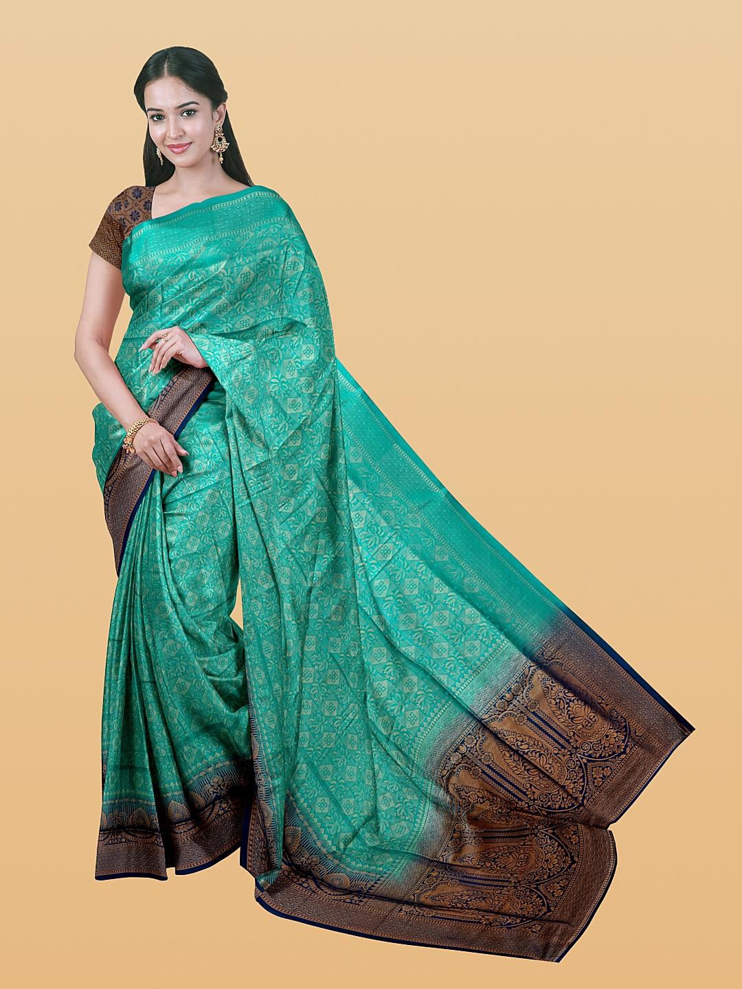 

Kalamandir Ethnic Motif Woven Design Silk Blend Saree, Teal