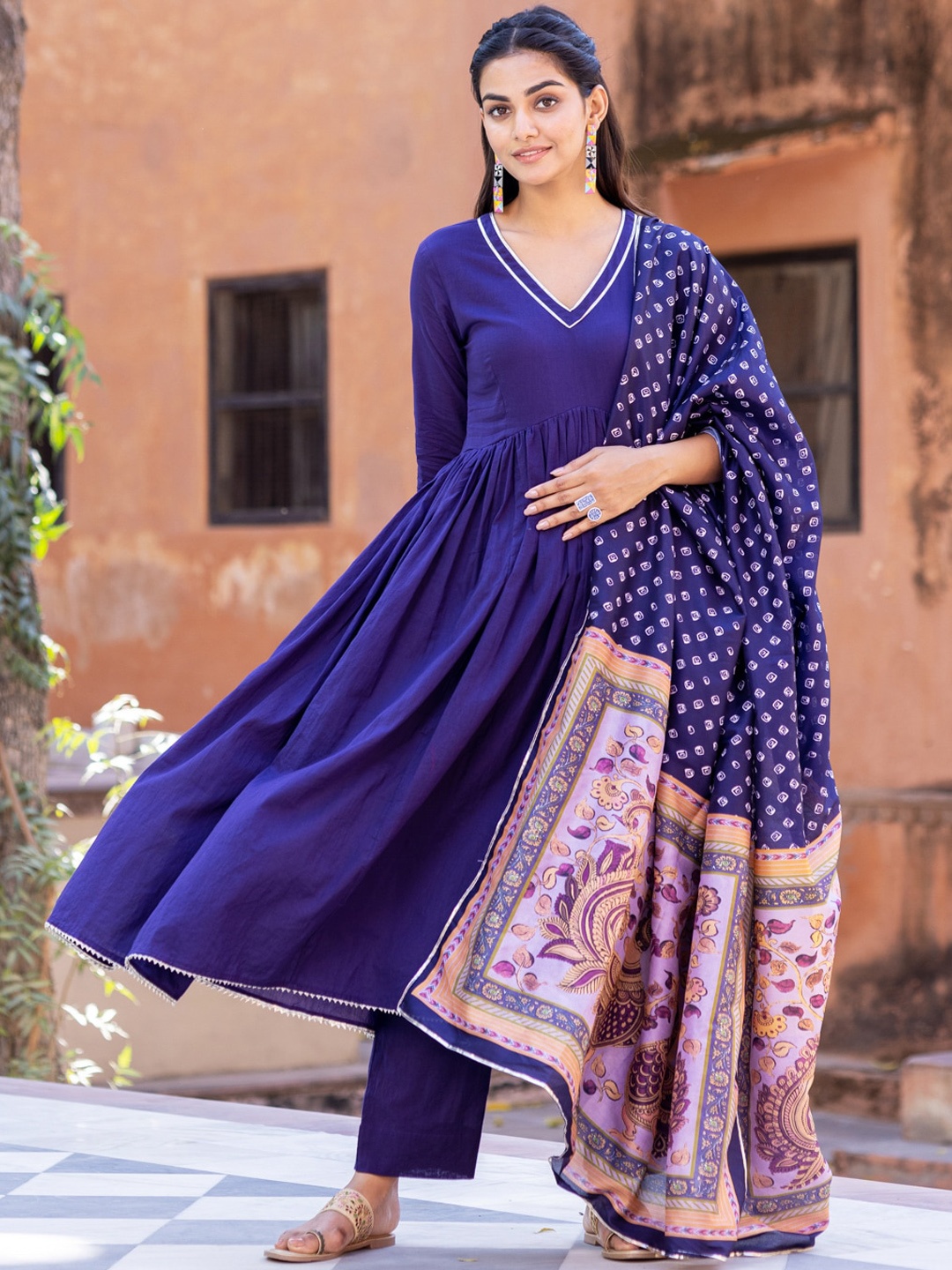 

Ambraee Gotta Patti Anarkali Kurta with Trousers & Dupatta, Blue