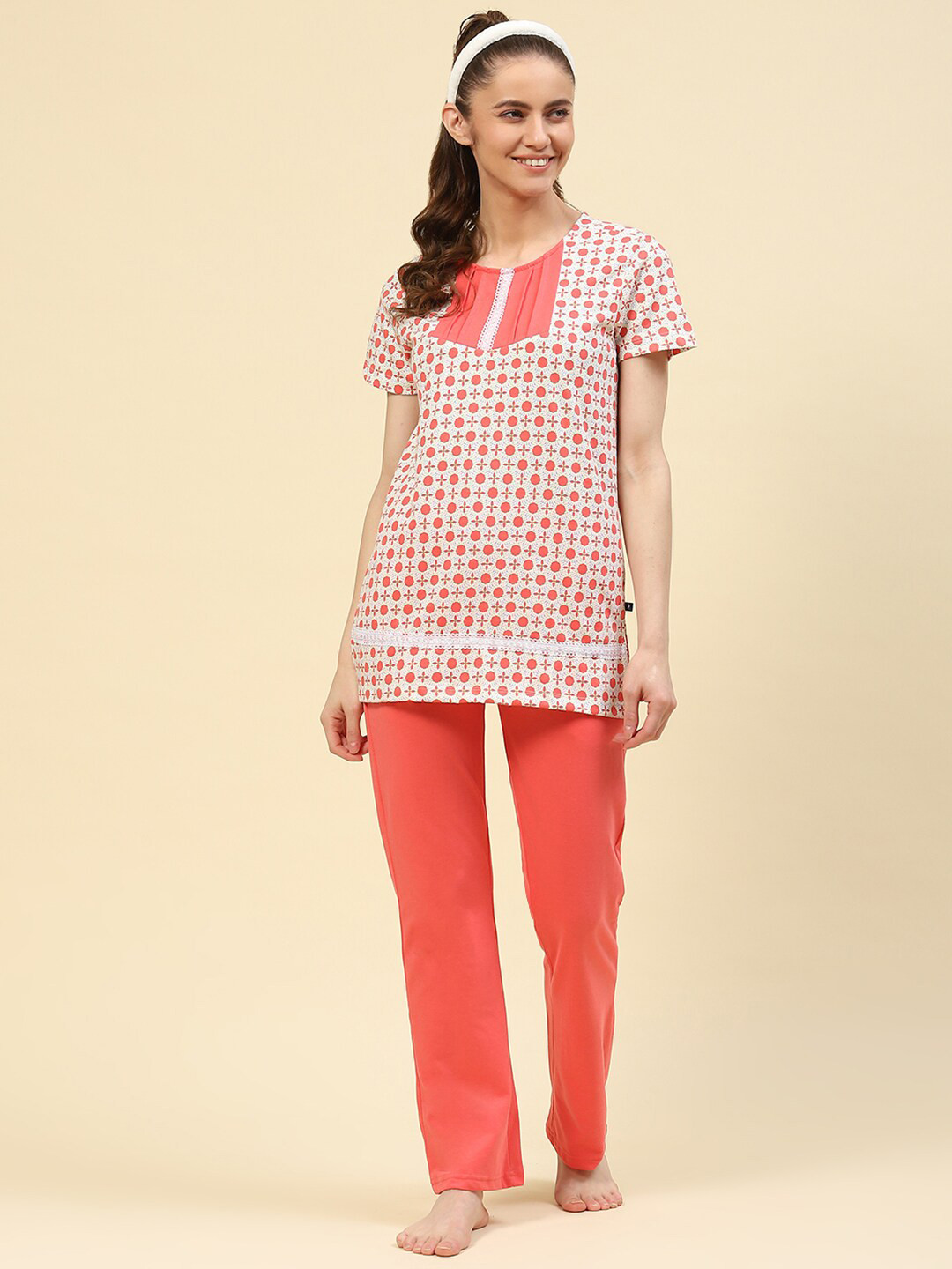 

Monte Carlo Floral Printed Kurti With Trousers, Off white