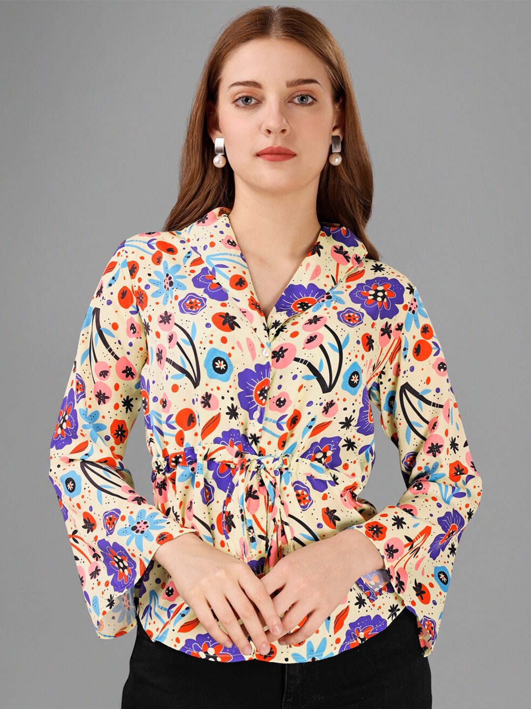 

Fbella Women Standard Floral Printed Casual Shirt, Yellow