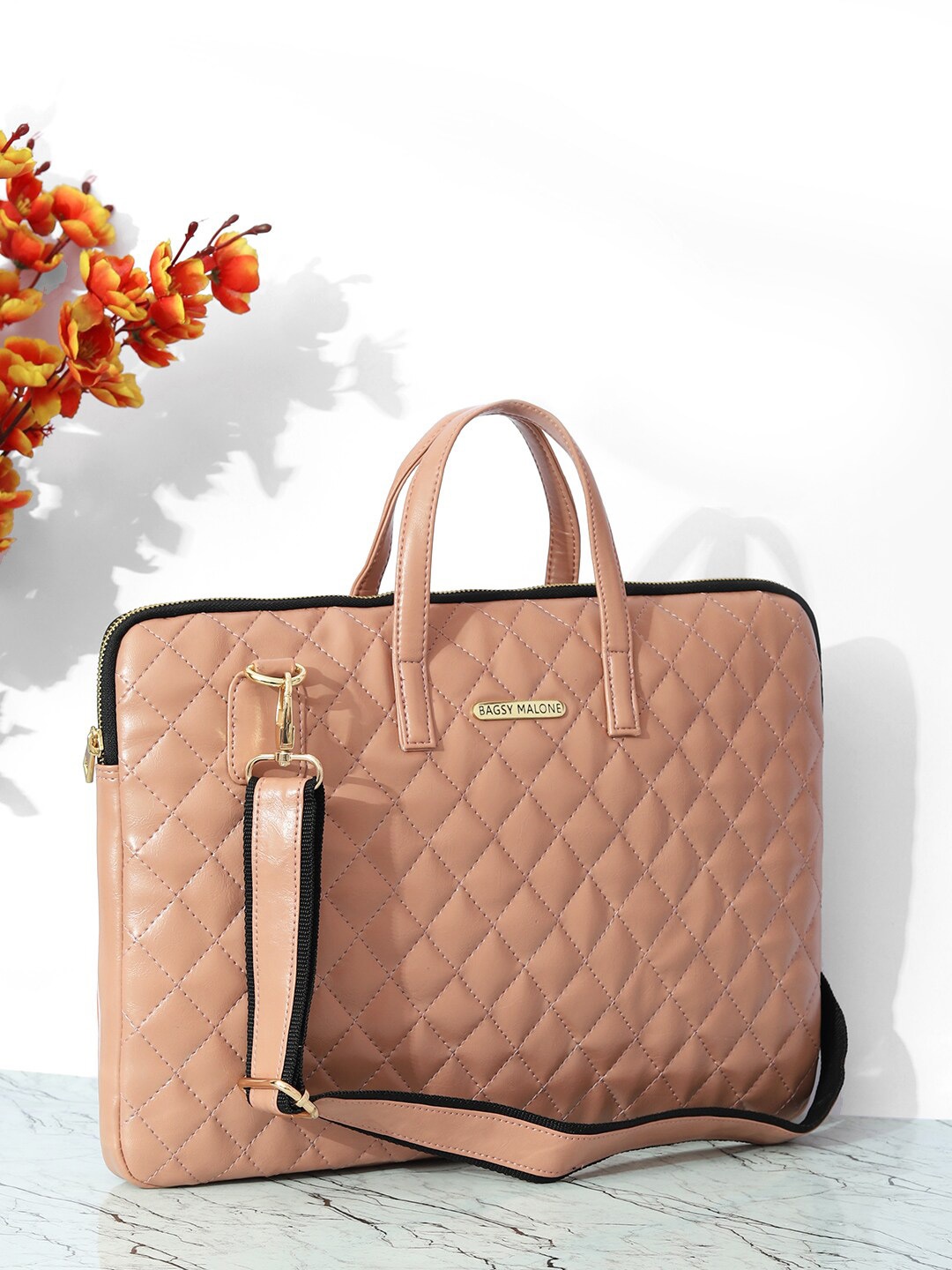 

Bagsy Malone PU Quilted Laptop Bag, Peach