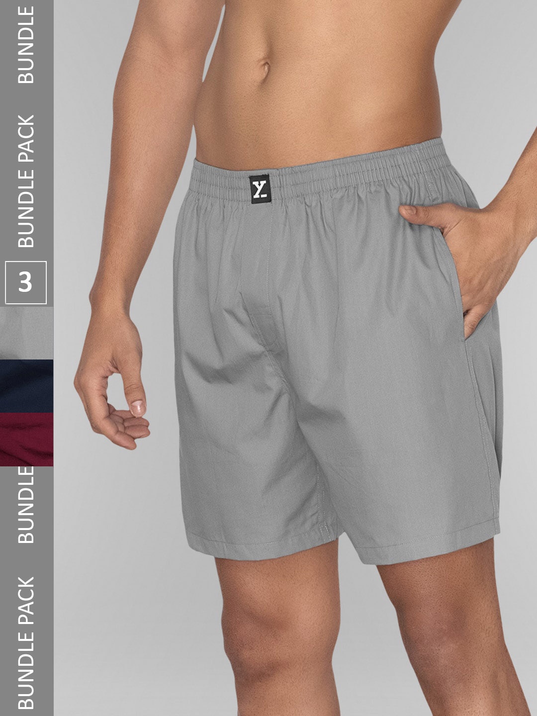 

XYXX Men Pack Of 3 Anti-Roll Pure Cotton Boxers XYBOX3PCKN267, Grey