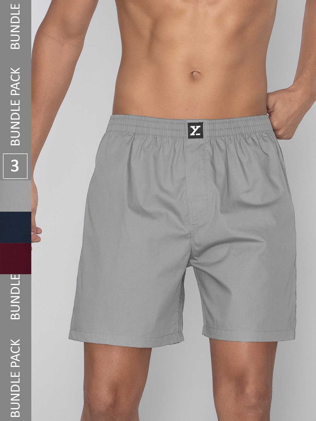 

XYXX Men Pack Of 3 Anti-Roll Pure Cotton Boxers XYBOX3PCKN267, Grey