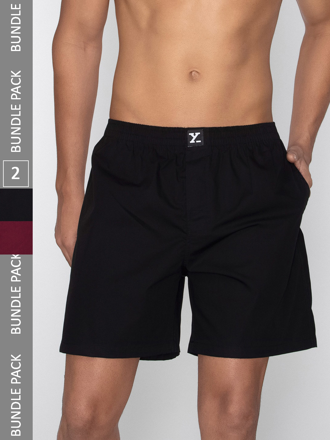 

XYXX Men Pack Of 2 Anti-Roll Pure Cotton Boxers XYBOX2PCKN350, Black
