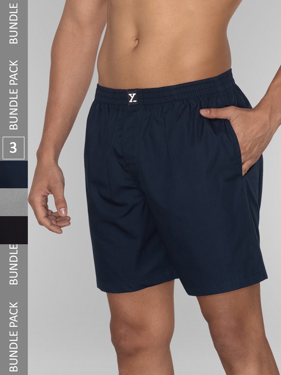 

XYXX Pack Of 3 Pure Cotton Boxers, Navy blue