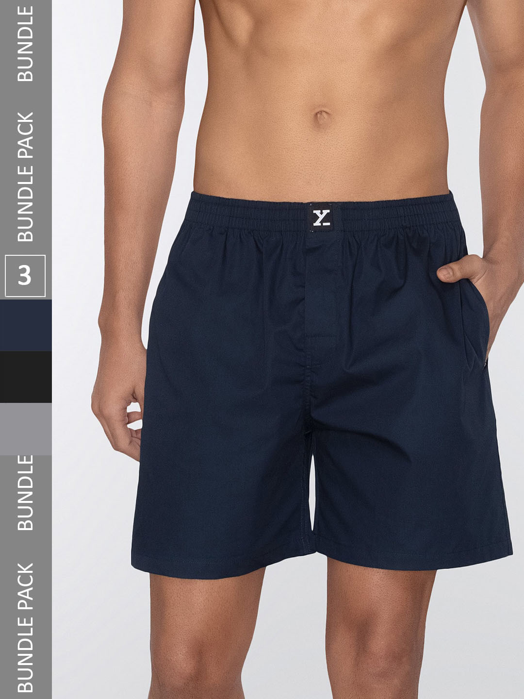 

XYXX Pack Of 3 Pure Cotton Boxers, Navy blue