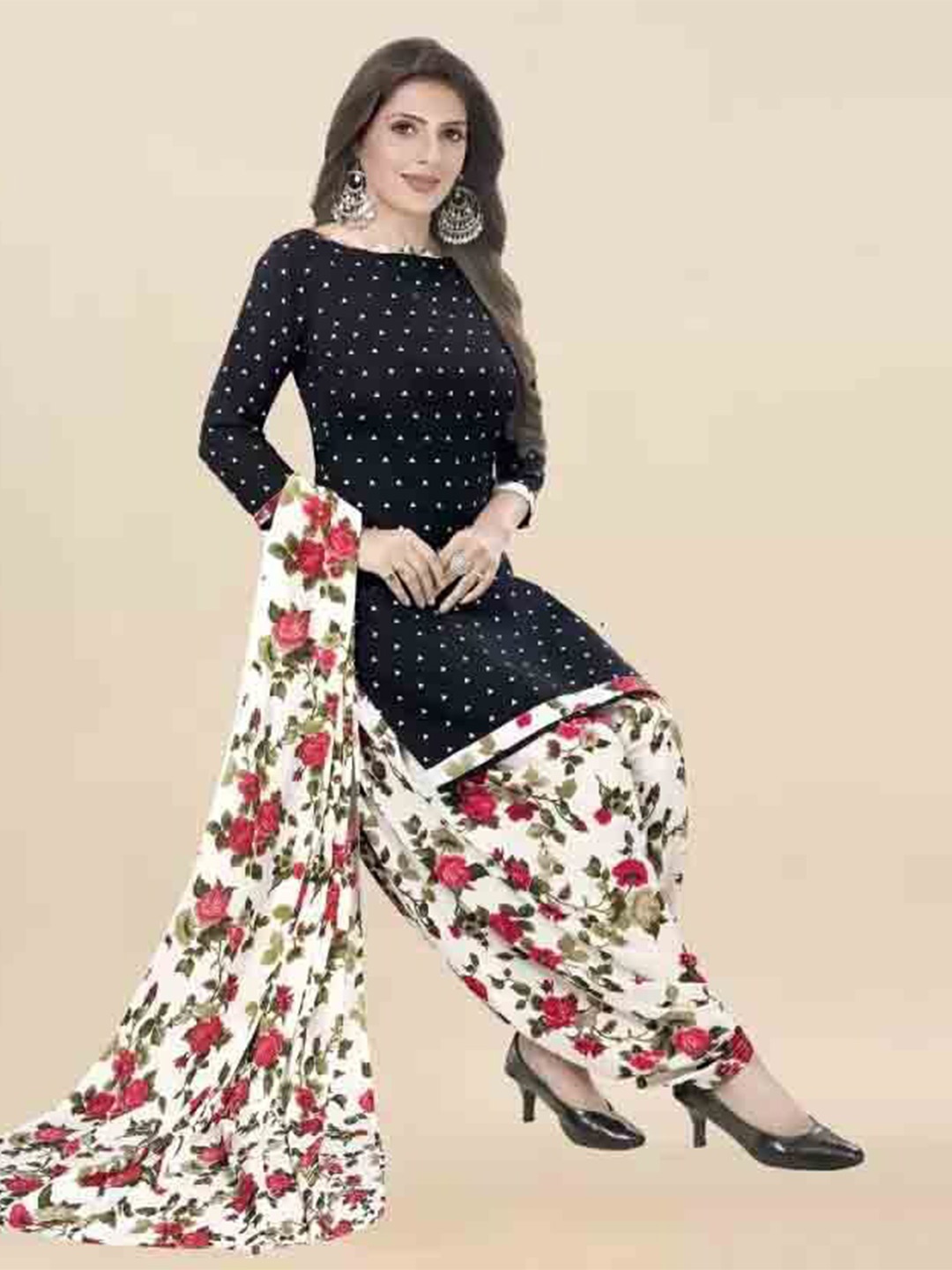 

MAGMINA Printed Unstitched Dress Material, Black