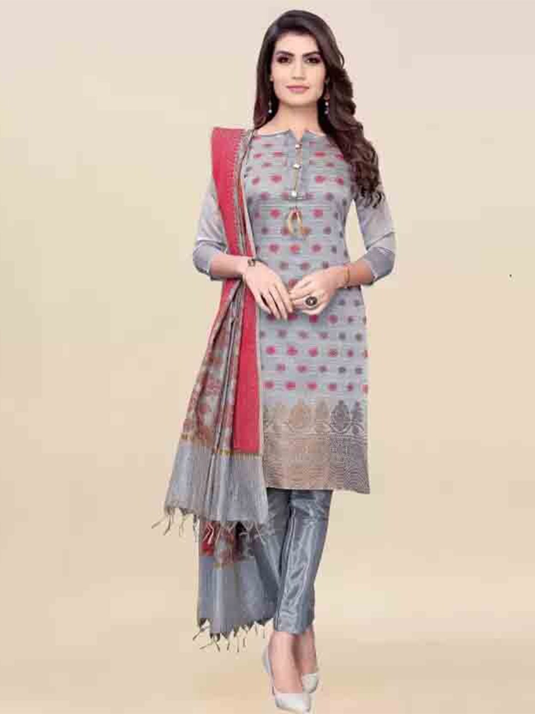 

MAGMINA Printed Unstitched Dress Material, Grey