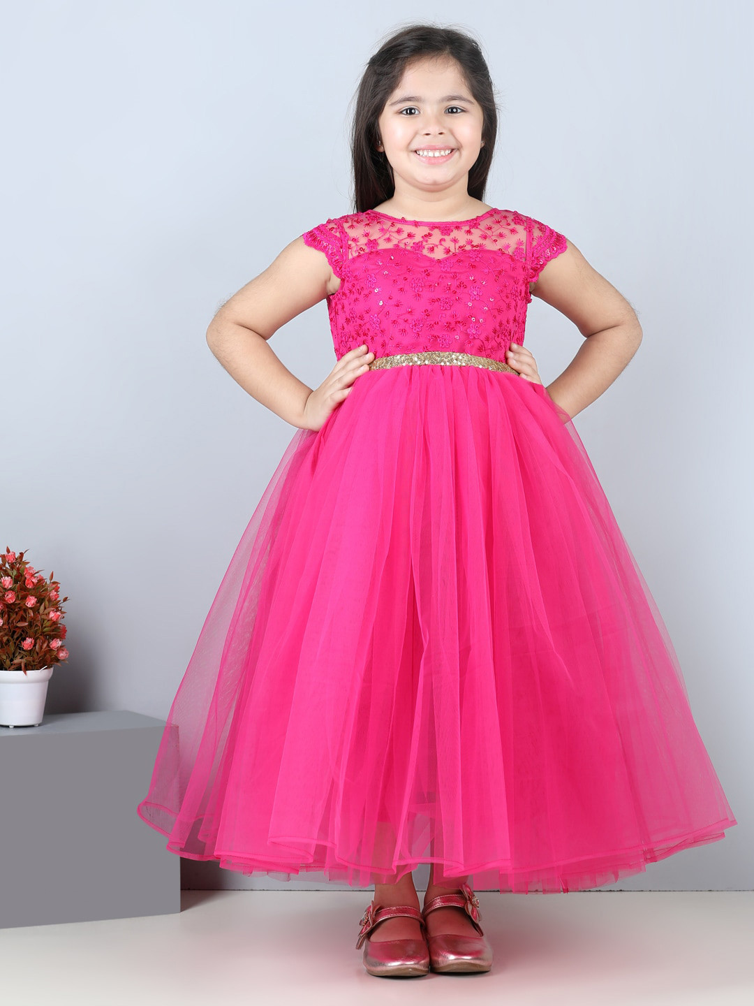 

Toy Balloon kids Girls Sequin Net Fit & Flare Dress, Fuchsia