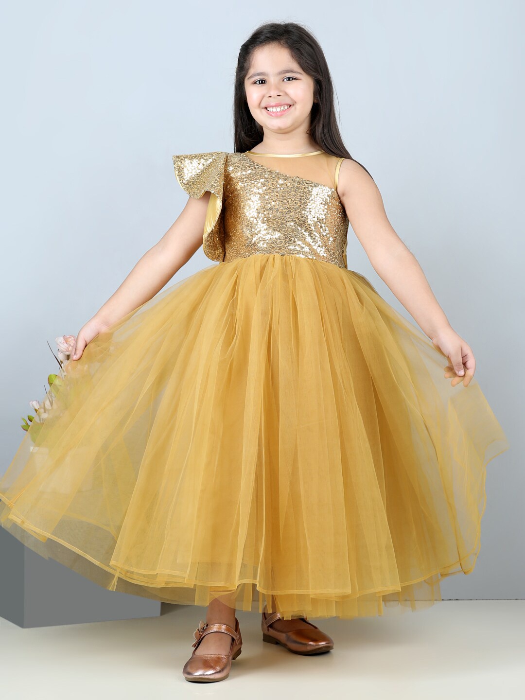 

Toy Balloon kids Girls Embellished Sequined Gown Maxi Dress, Gold