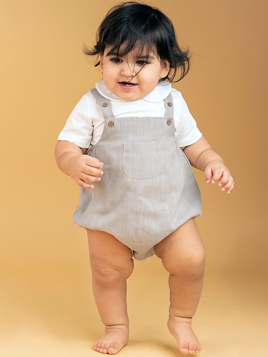 

haus & kinder Infants Kids Pure Cotton Dungaree With T-Shirt, Grey