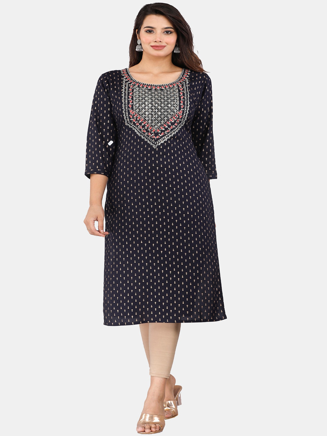 

KALINI Ethnic Motifs Printed Sequinned Kurta, Blue