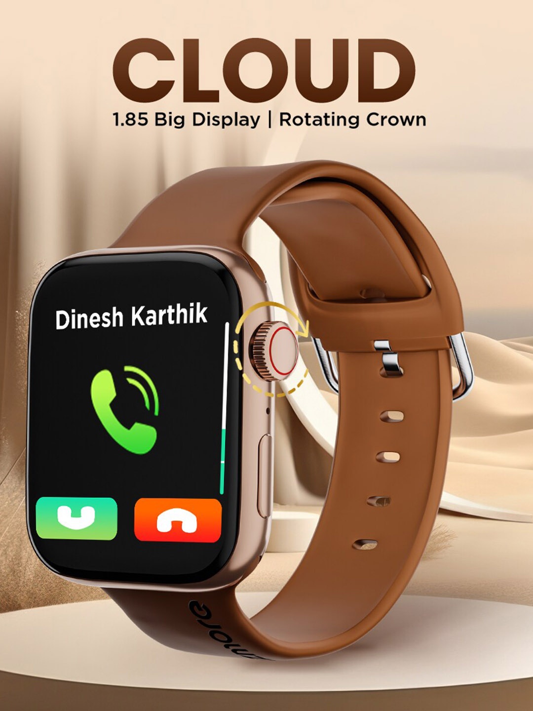 

GIZMORE CLOUD 1.85 IPS Display AI Assistant BT Calling Smartwatch, Brown