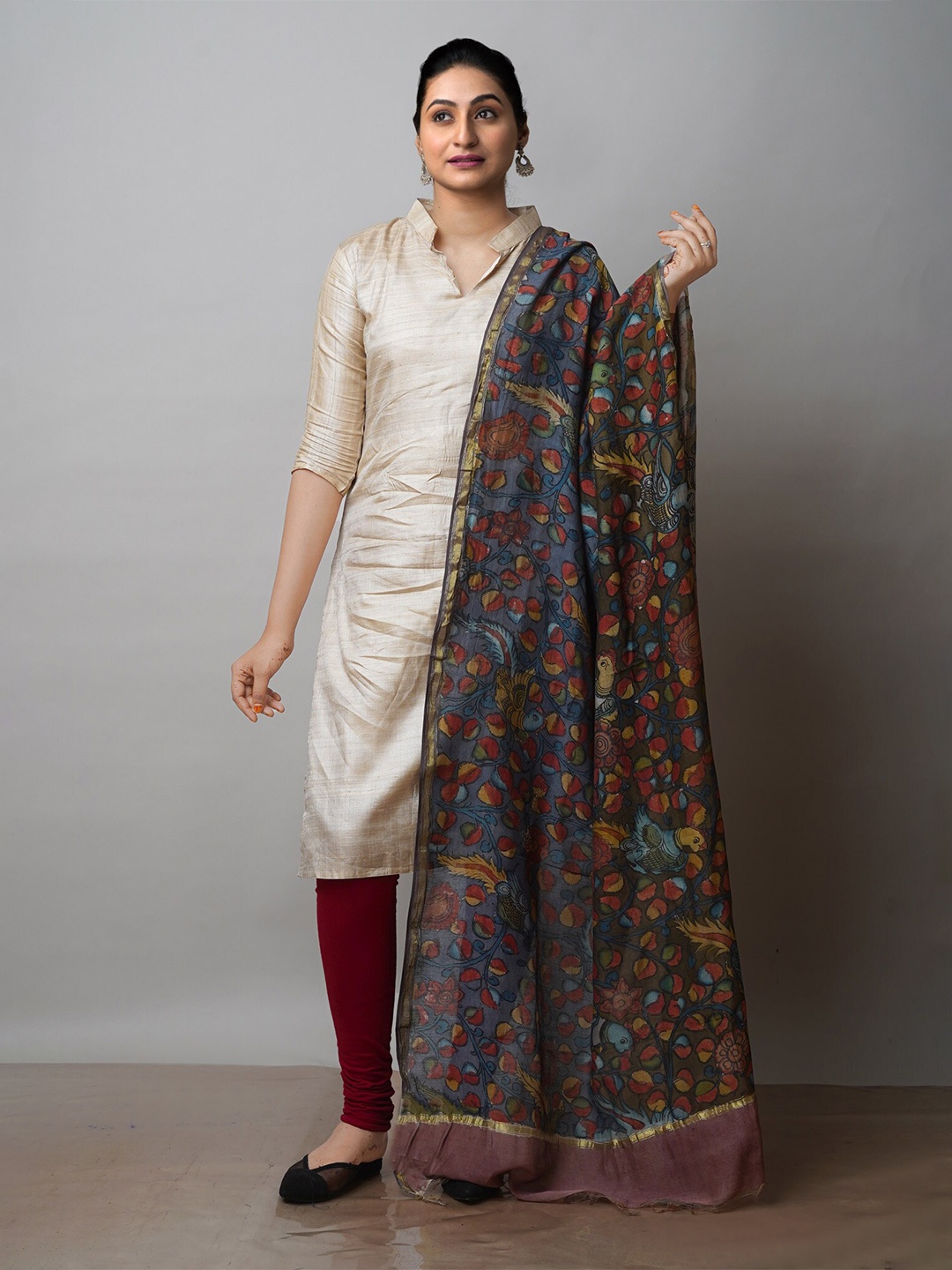 

Unnati Silks Ethnic Motifs Printed Kalamkari Dupatta, Green