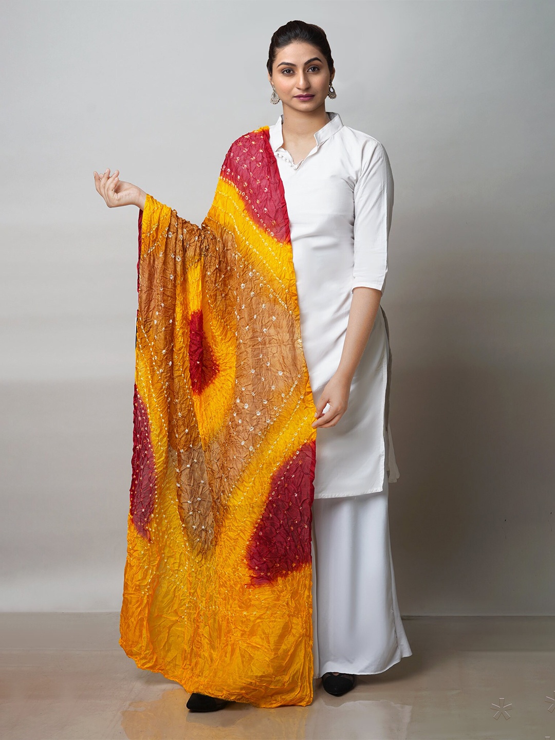 

Unnati Silks Tie & Dyed Silk Bandhani Dupatta, Mustard