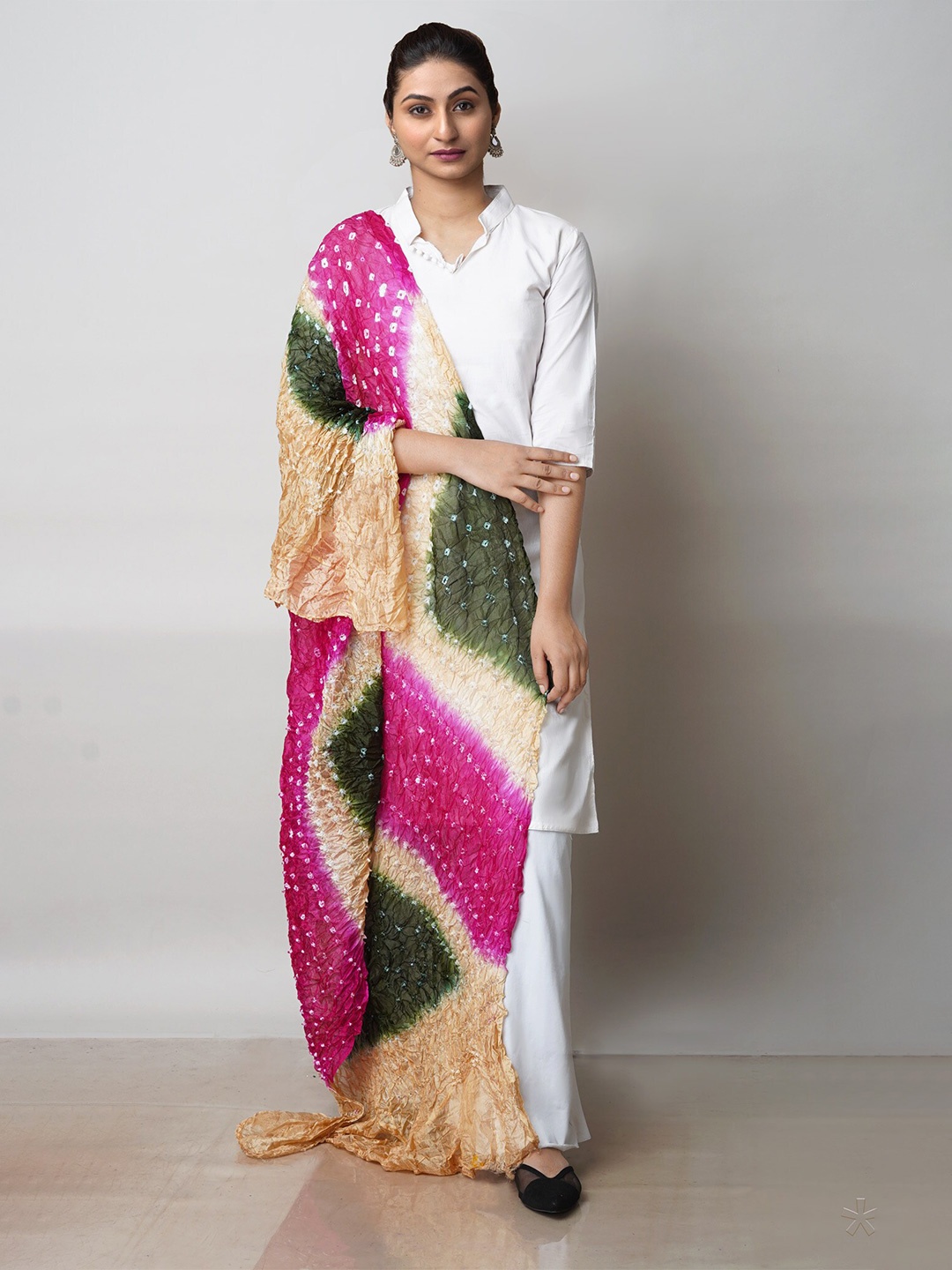 

Unnati Silks Printed Bandhani Silk Dupatta, Green