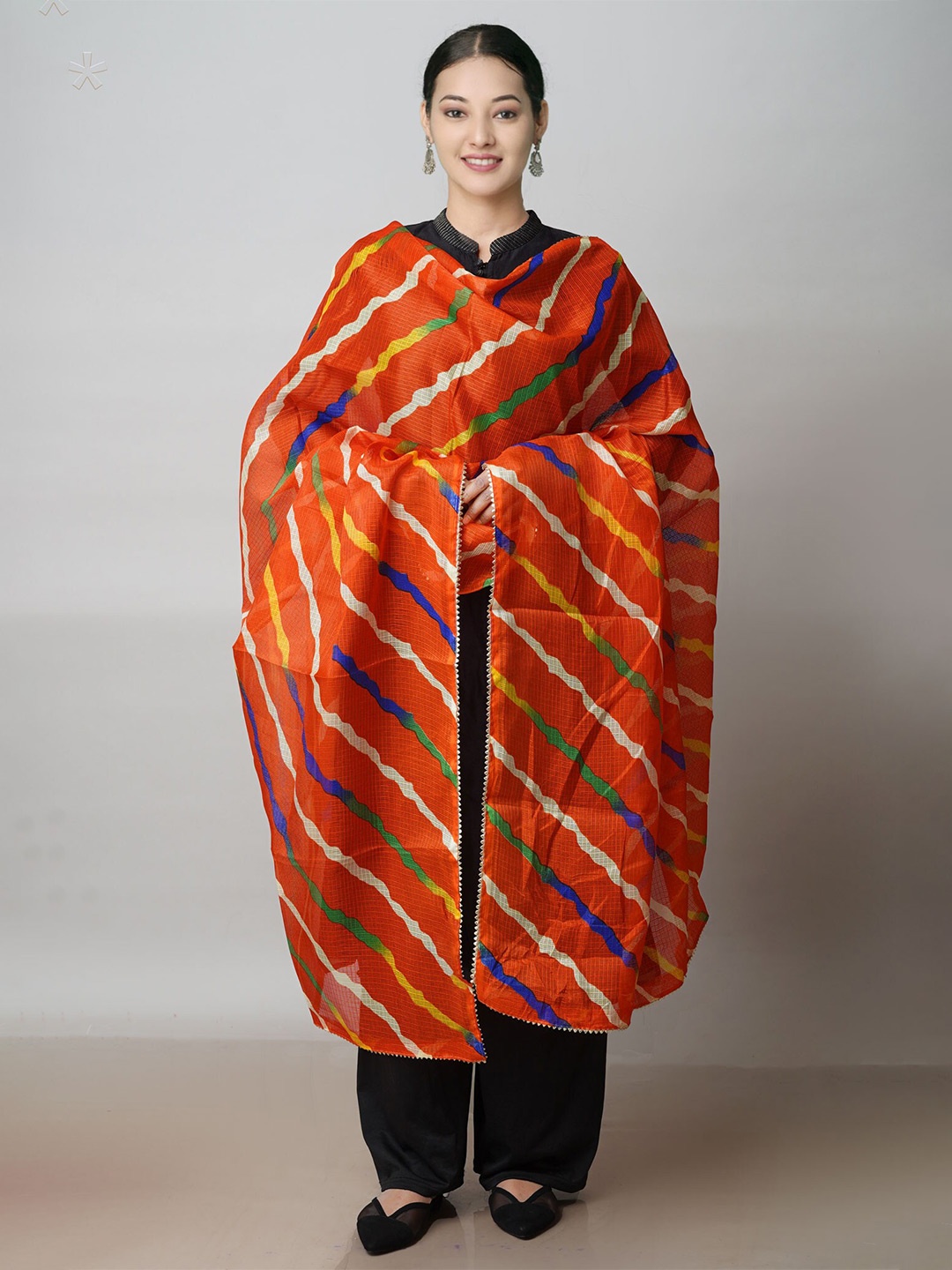 

Unnati Silks Printed Leheriya Silk Dupatta, Orange