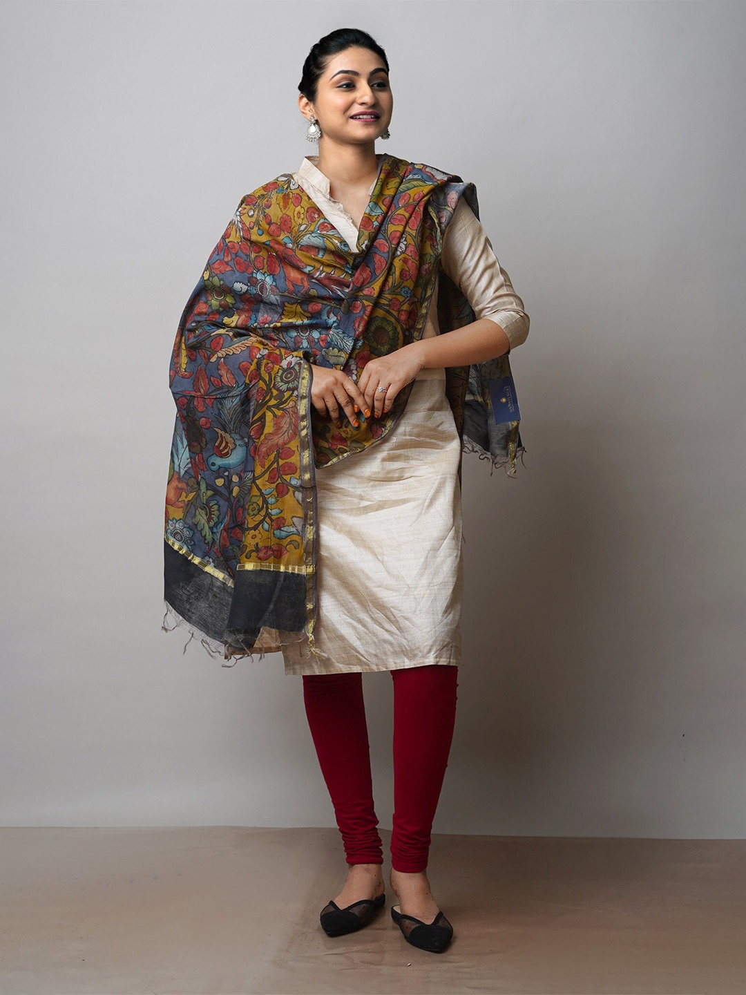 

Unnati Silks Ethnic Motifs Printed Cotton Silk Kalamkari Dupatta, Green
