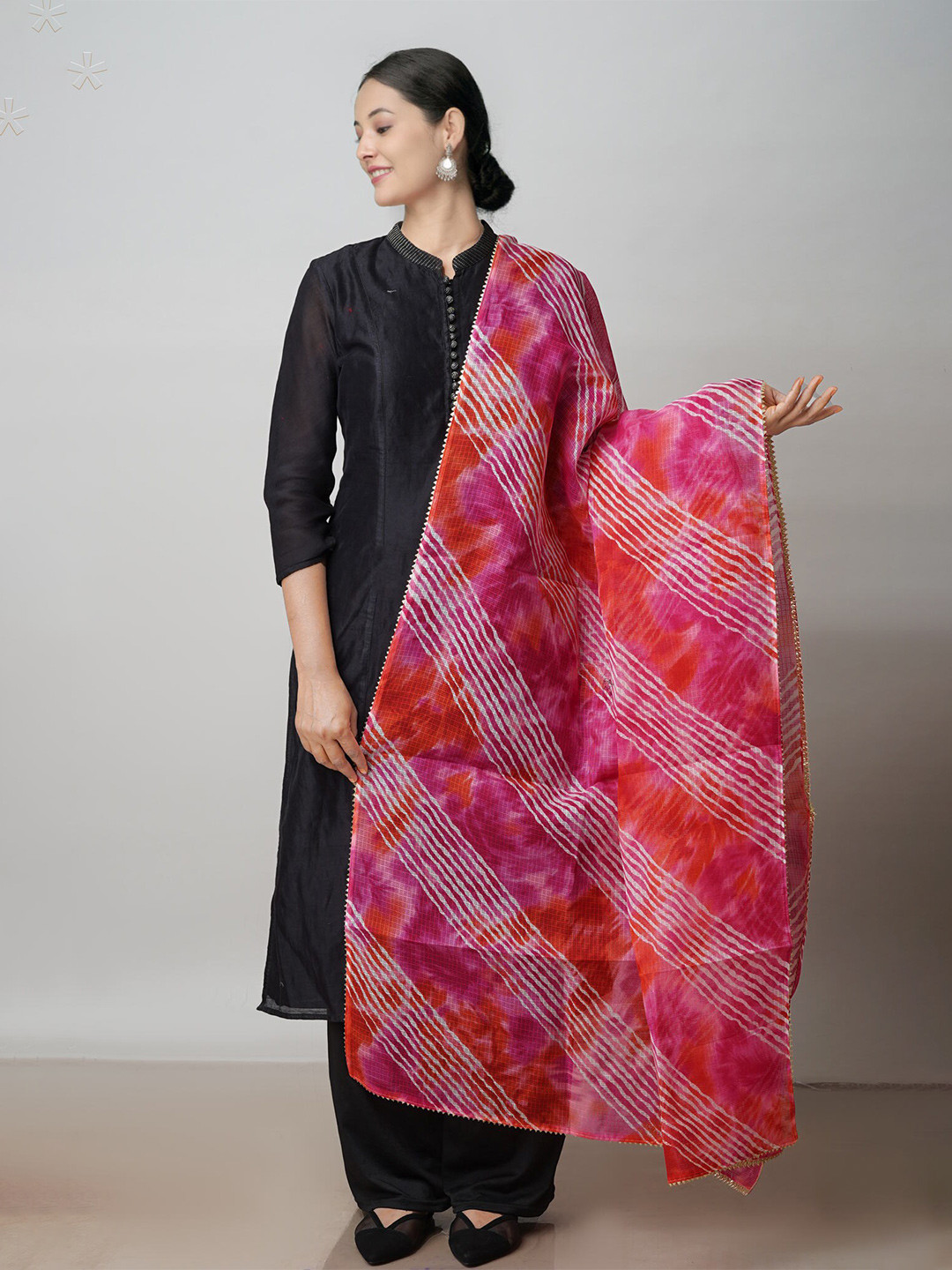 

Unnati Silks Leheriya Printed Gotta Patti Silk Dupatta, Pink