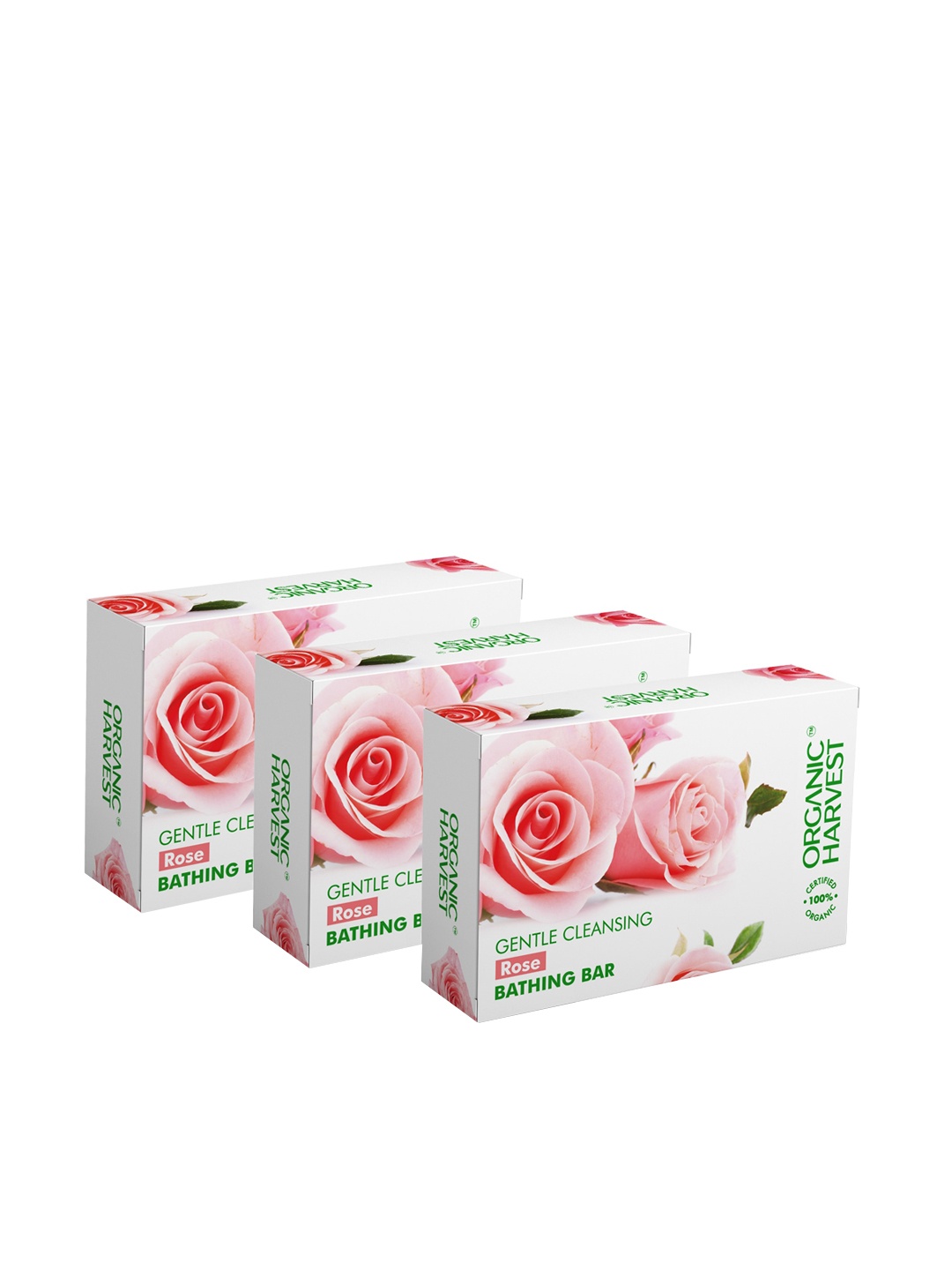 

Organic Harvest Set Of 3 Gentle Cleansing Rose Bathing Bars - 125g Each, Pink