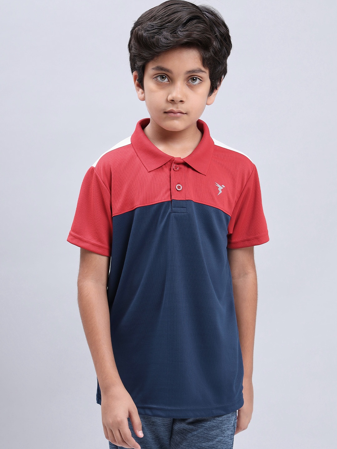 

Technosport Boys Colourblocked Polo Collar Antimicrobial Slim Fit Sports T-shirt, Navy blue