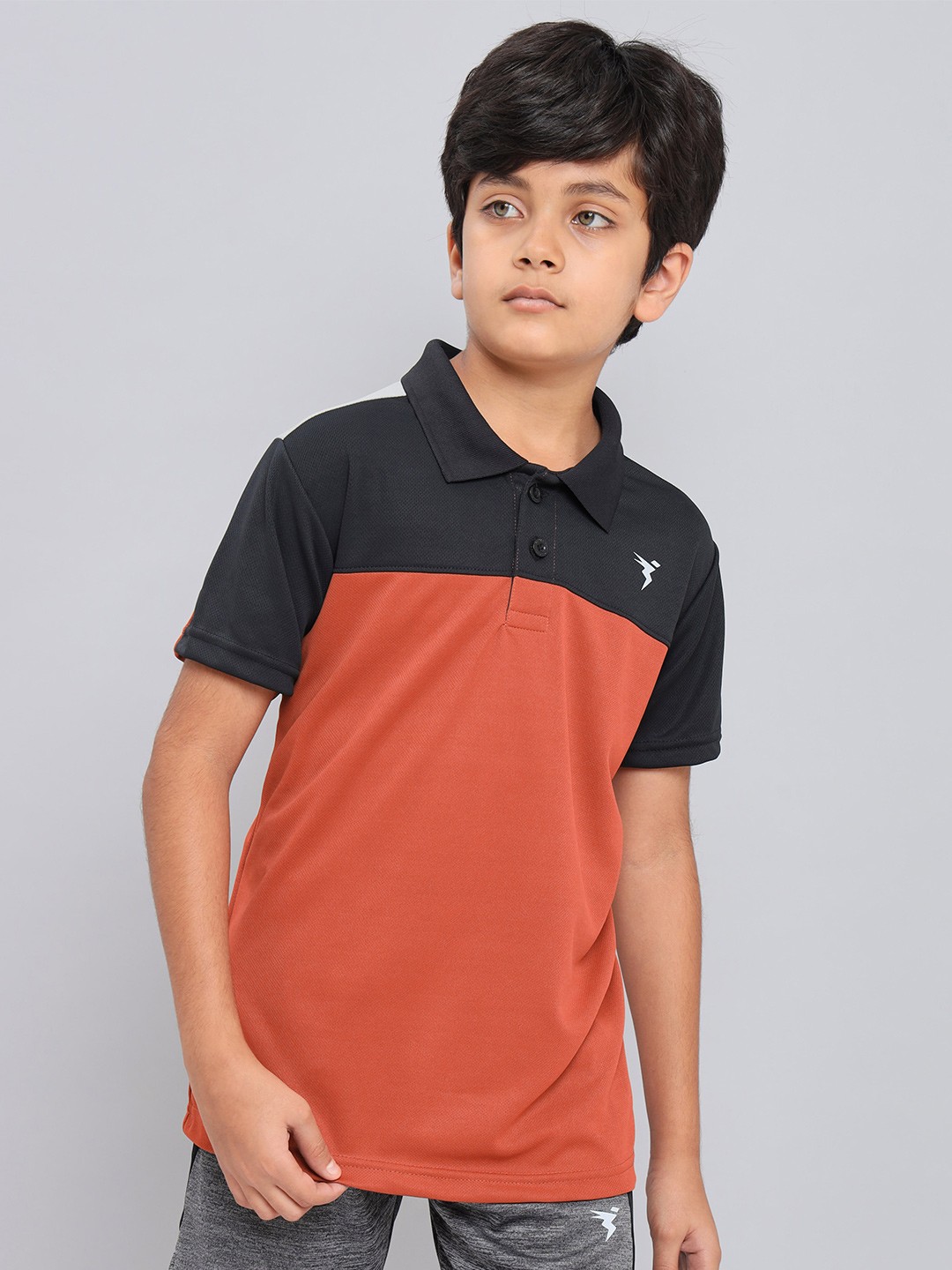 

Technosport Boys Colourblocked Polo Collar Antimicrobial Slim Fit T-shirt, Rust