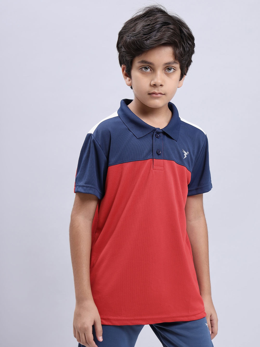 

Technosport Boys Colourblocked Polo Collar Antimicrobial Sports T-Shirt, Red