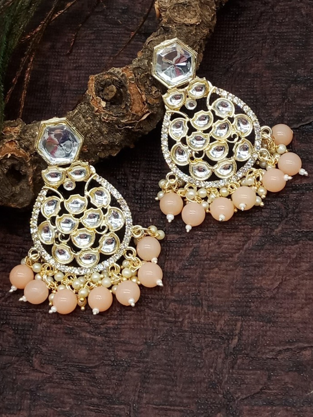 

AASHISH IMITATION Gold Plated Contemporary Kundan Studded & Beaded Drop Earrings