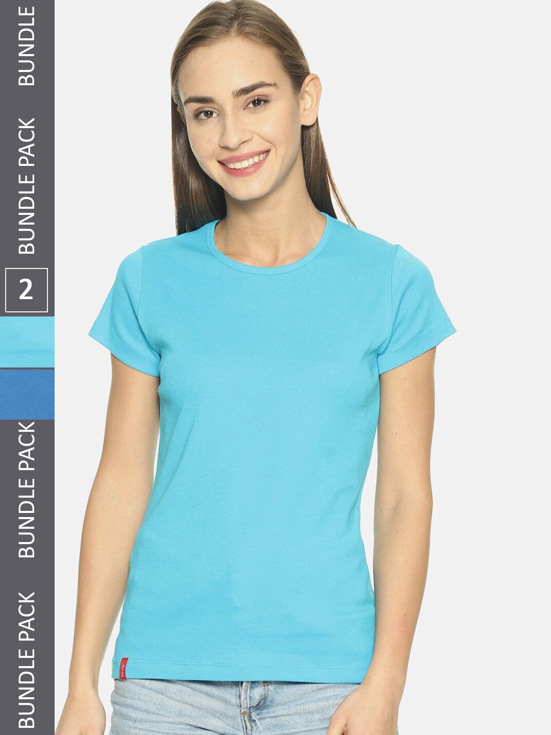 

FEMEA Pack Of 2 Slim Fit Cotton T-Shirt, Blue