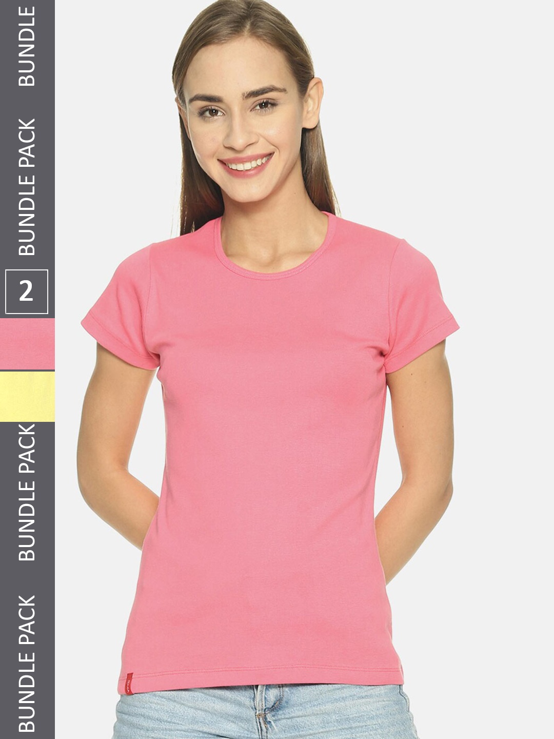 

FEMEA Pack Of 2 Solid Round Neck Pure Cotton T-shirt, Yellow