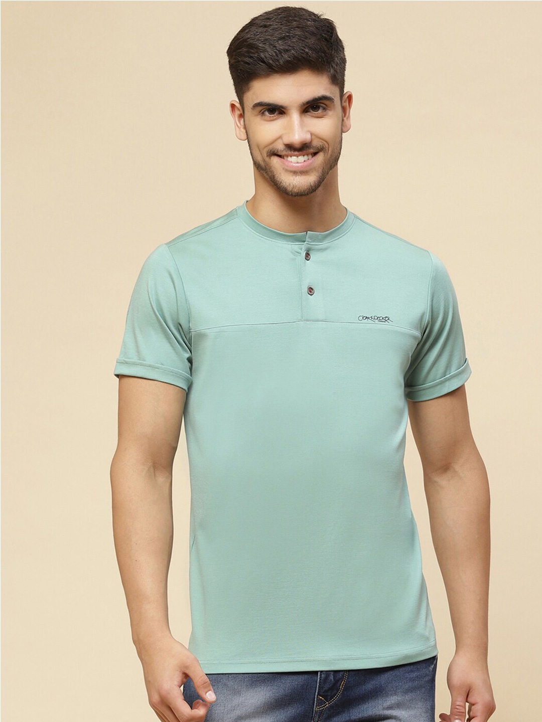 

Cloak & Decker by Monte Carlo Henley Neck T-shirt, Green