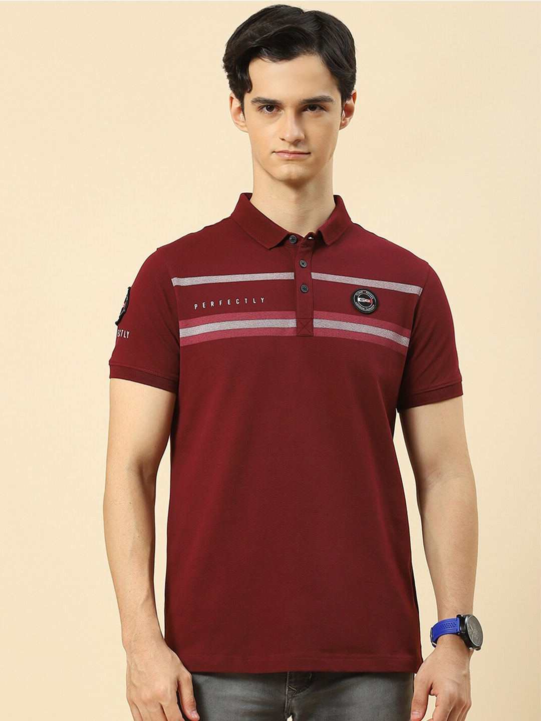 

Cloak & Decker by Monte Carlo Polo Collar Cotton T-shirt, Maroon