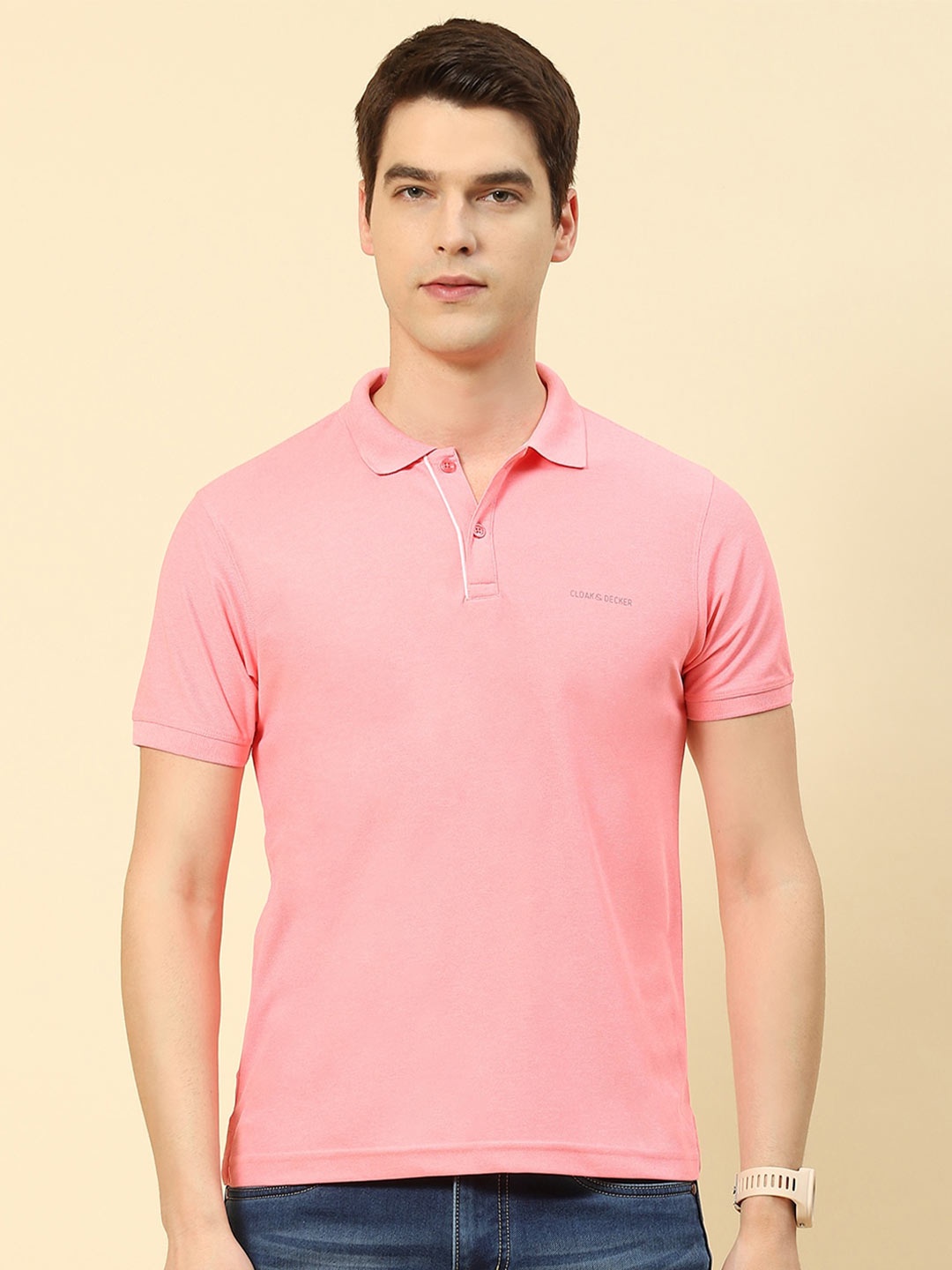 

Cloak & Decker by Monte Carlo Polo Collar Cotton T-shirt, Pink