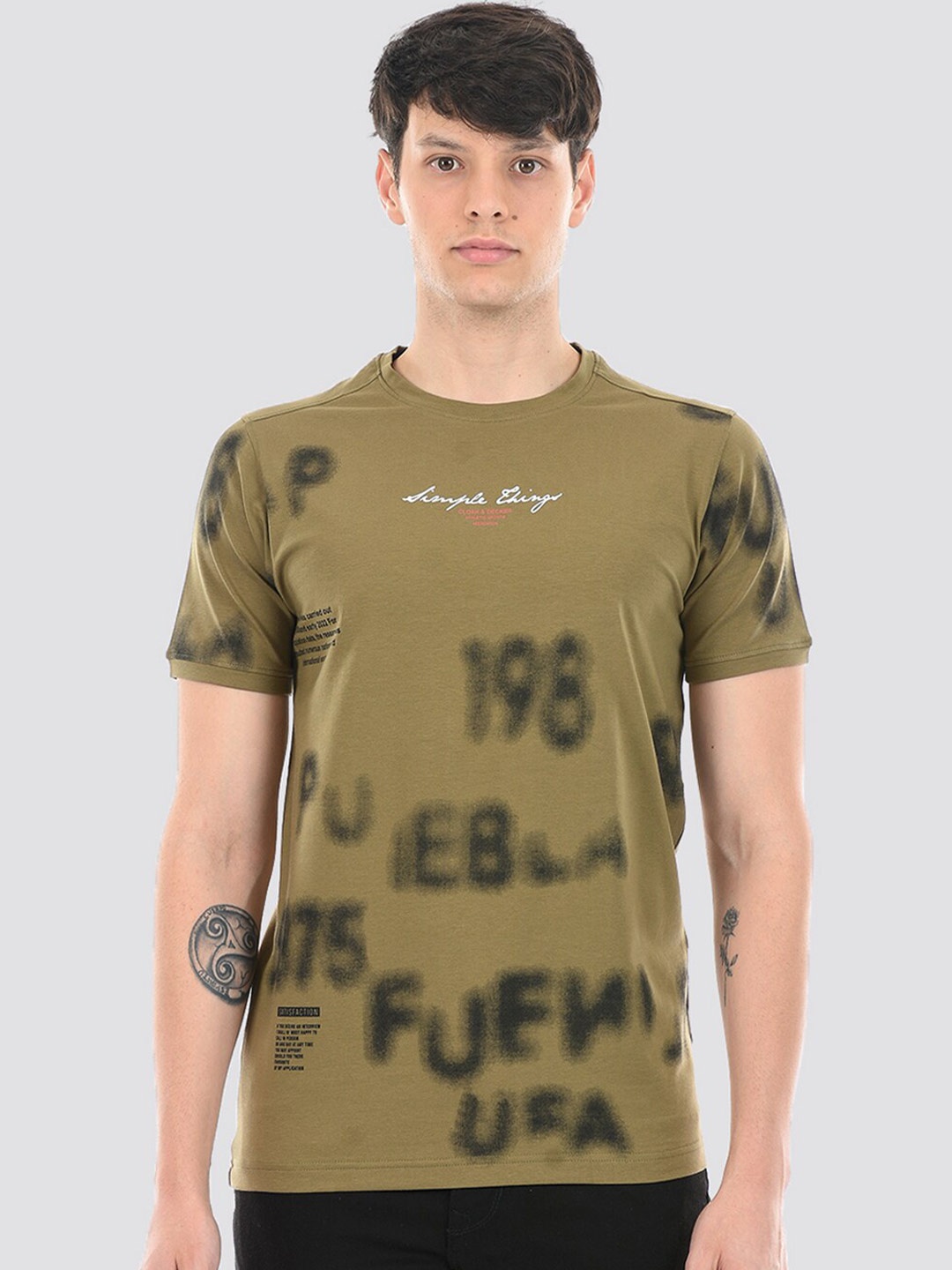 

Cloak & Decker by Monte Carlo Typography Printed Cotton T-shirt, Green