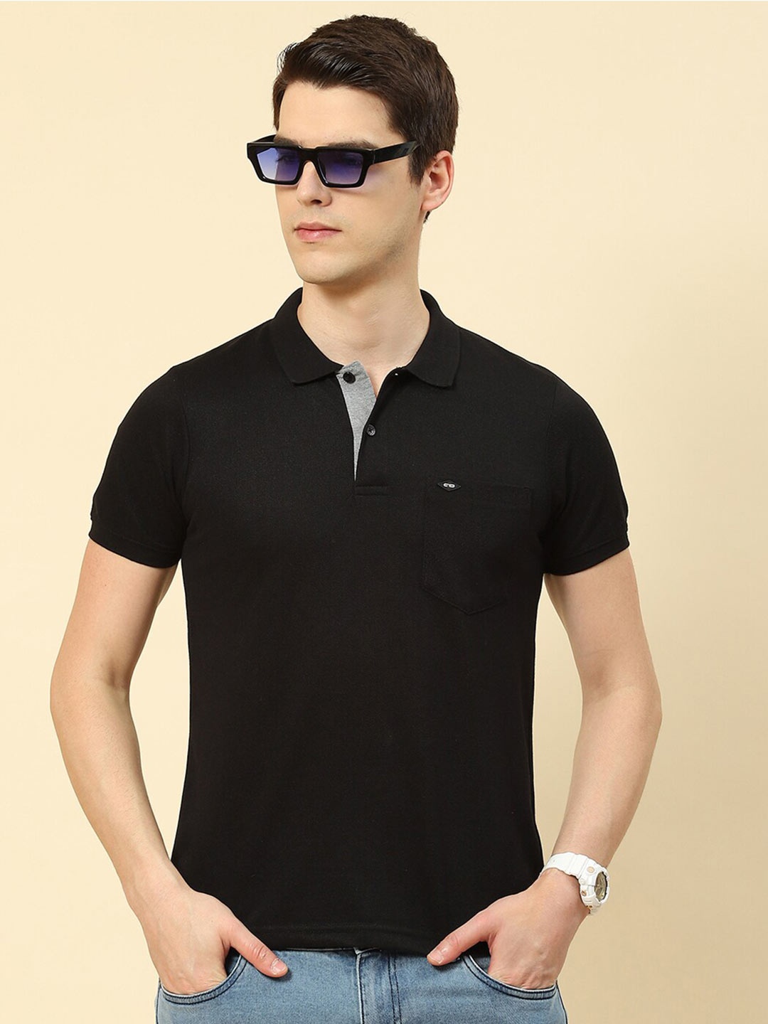 

Cloak & Decker by Monte Carlo Plus Size Polo Collar Knitted T-shirt, Black
