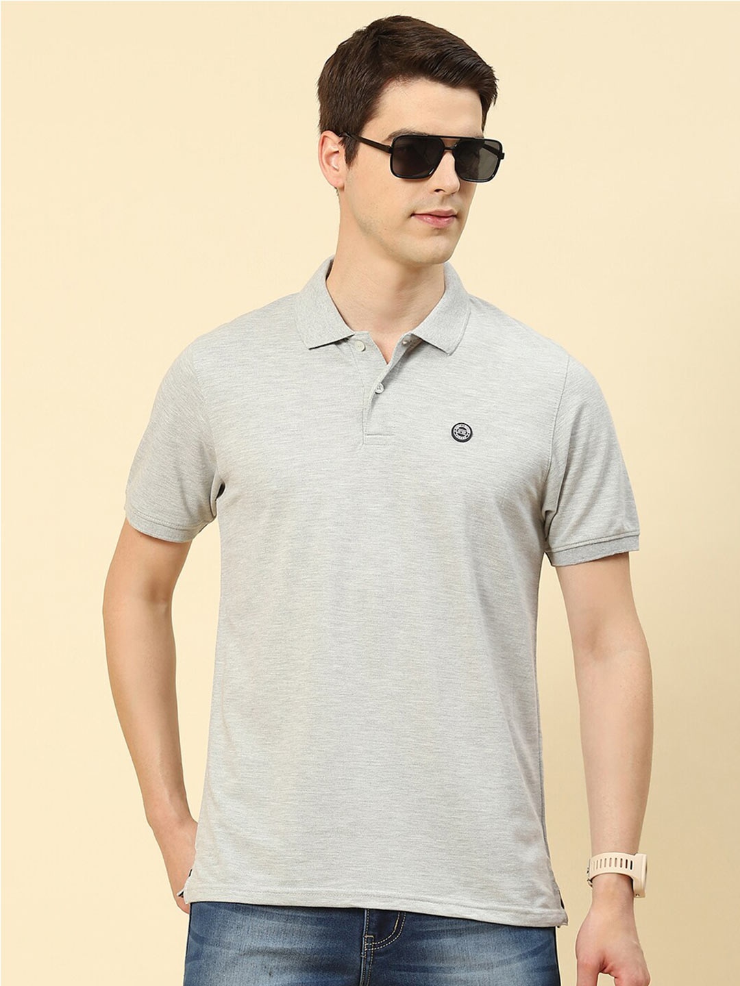 

Cloak & Decker by Monte Carlo Polo Collar Cotton T-shirt, Grey