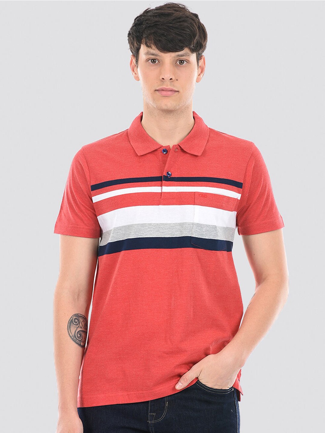 

Cloak & Decker by Monte Carlo Striped Polo Collar Cotton T-shirt, Red