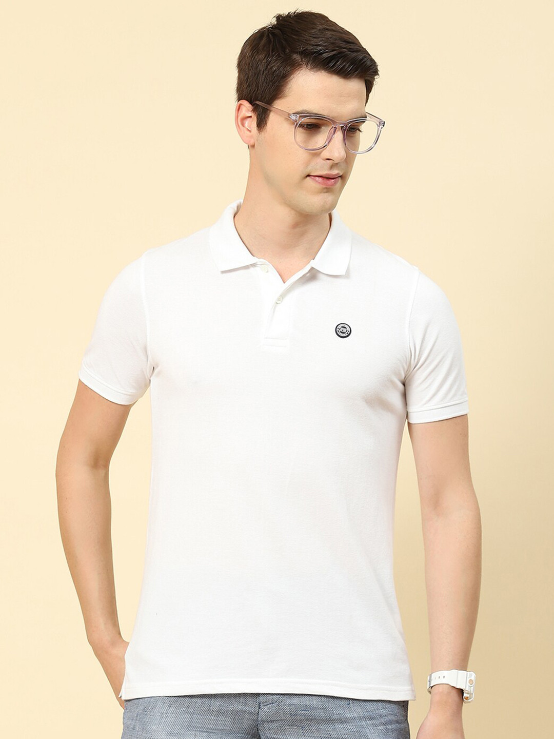 

Cloak & Decker by Monte Carlo Plus Size Polo Collar Cotton Knitted T-shirt, White