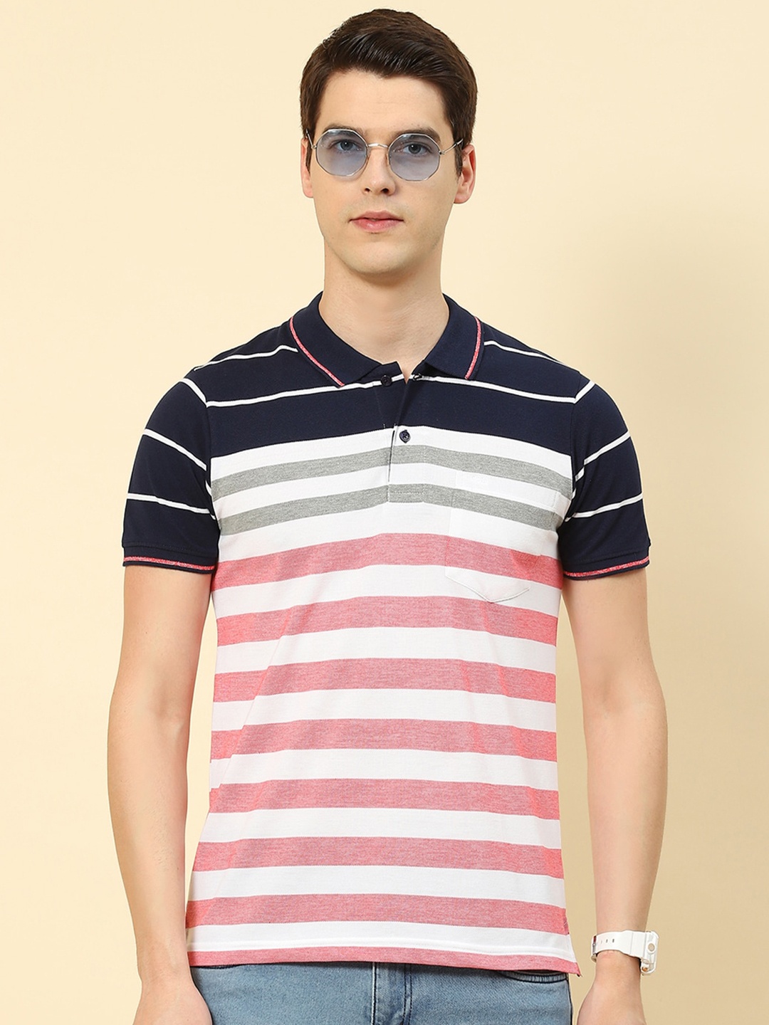 

Cloak & Decker by Monte Carlo Striped Polo Collar Cotton T-shirt, Pink