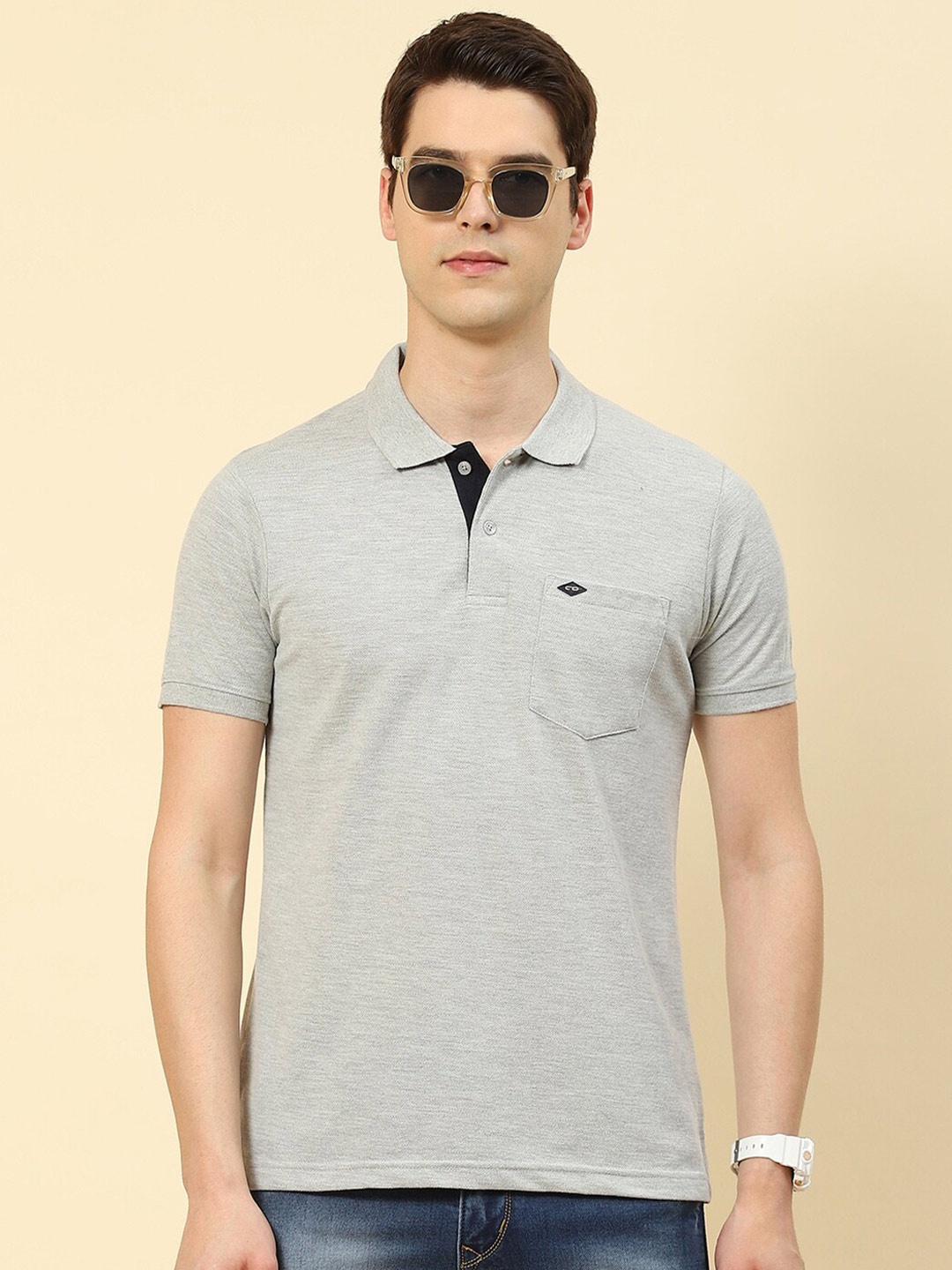 

Cloak & Decker by Monte Carlo Polo Collar Cotton T-shirt, Grey