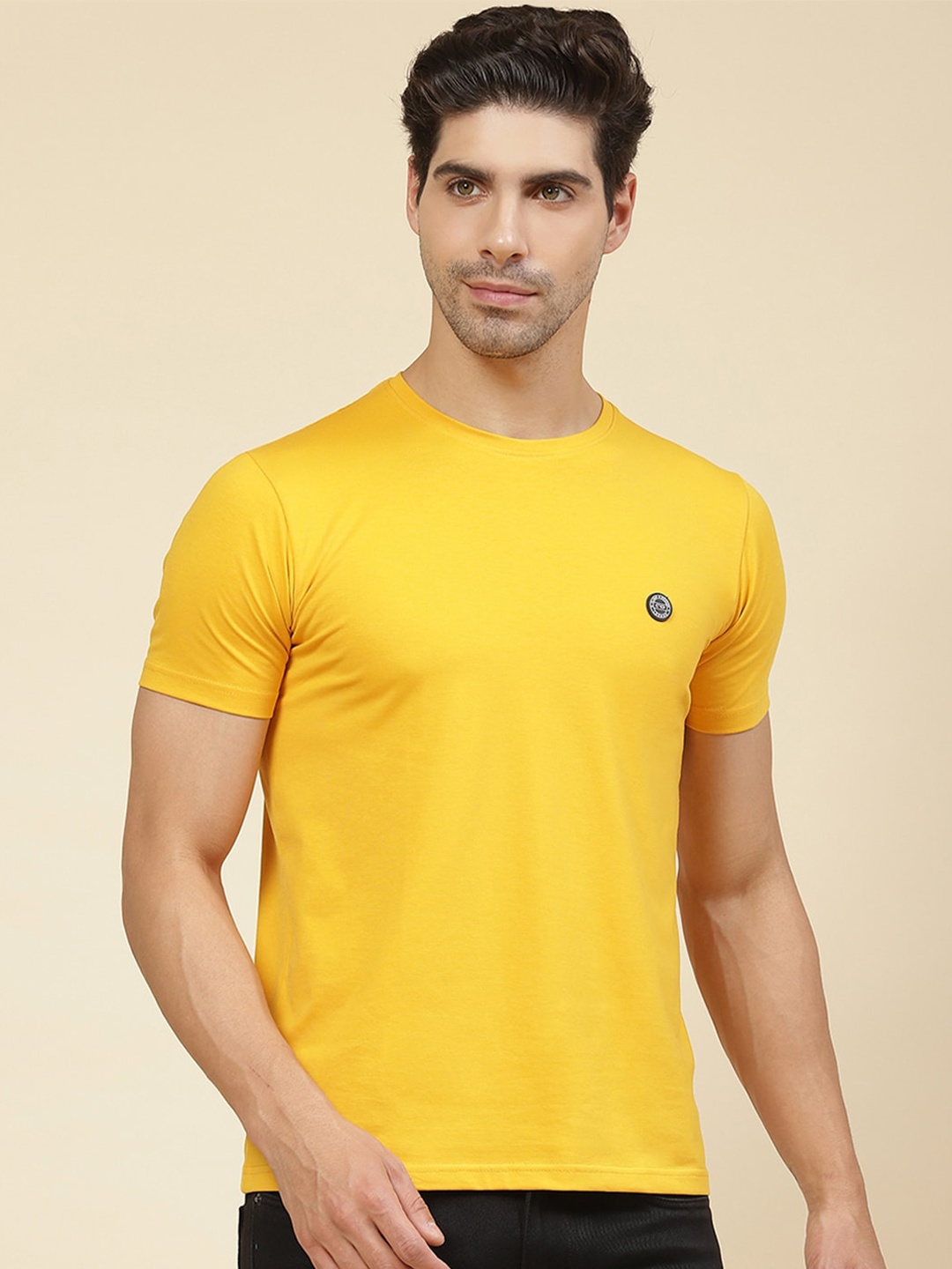 

Cloak & Decker by Monte Carlo Plus Size Round Neck Cotton Knitted T-shirt, Yellow