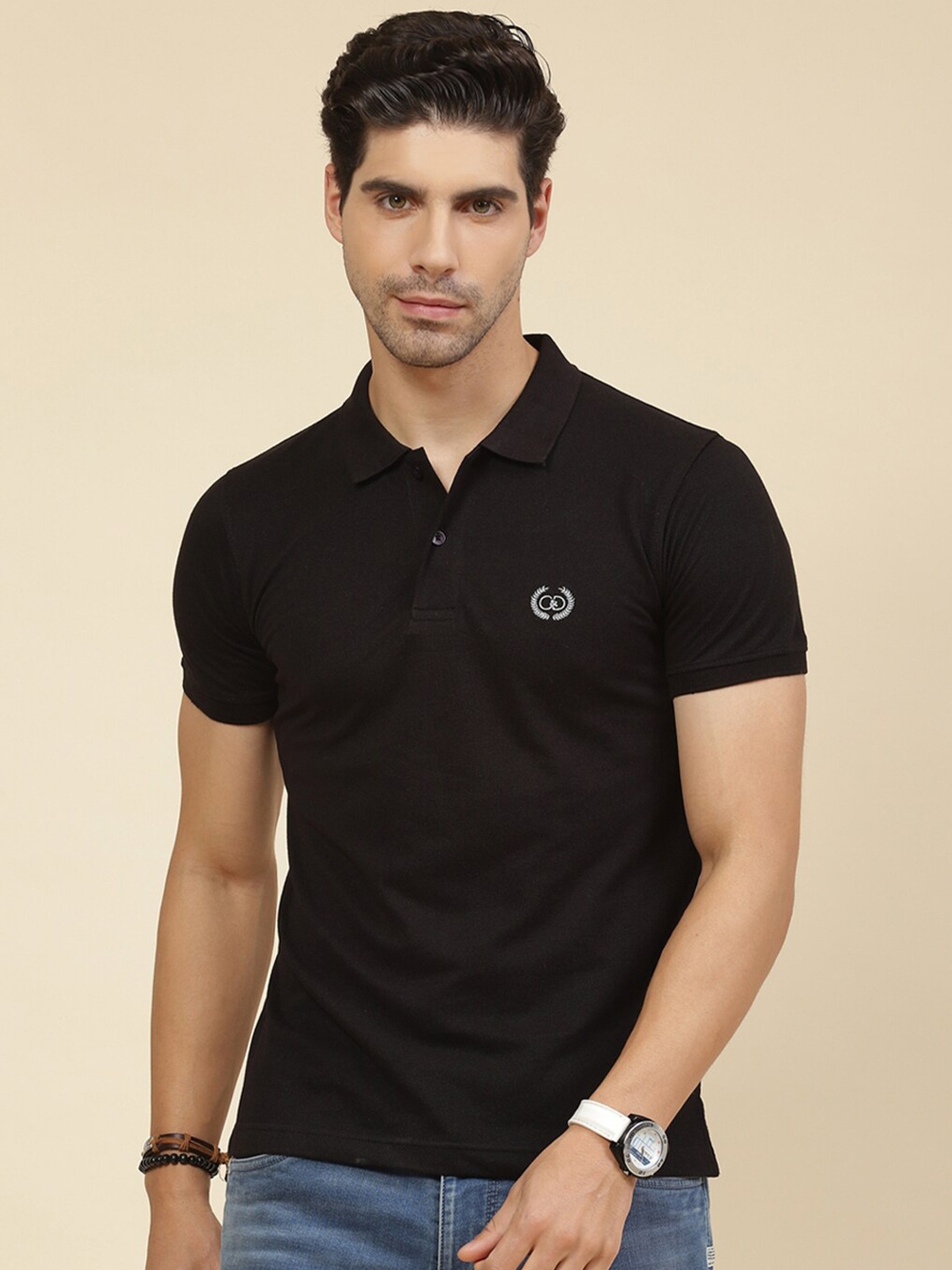 

Cloak & Decker by Monte Carlo Polo Collar Cotton T-shirt, Black