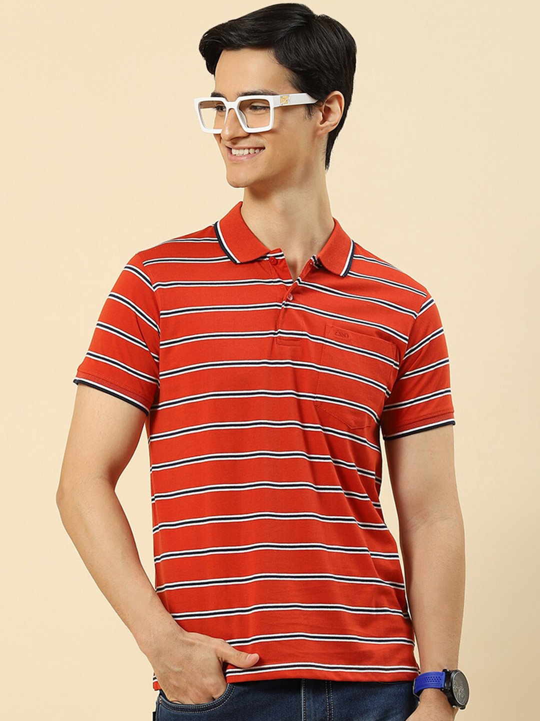 

Cloak & Decker by Monte Carlo Striped Polo Collar T-shirt, Orange