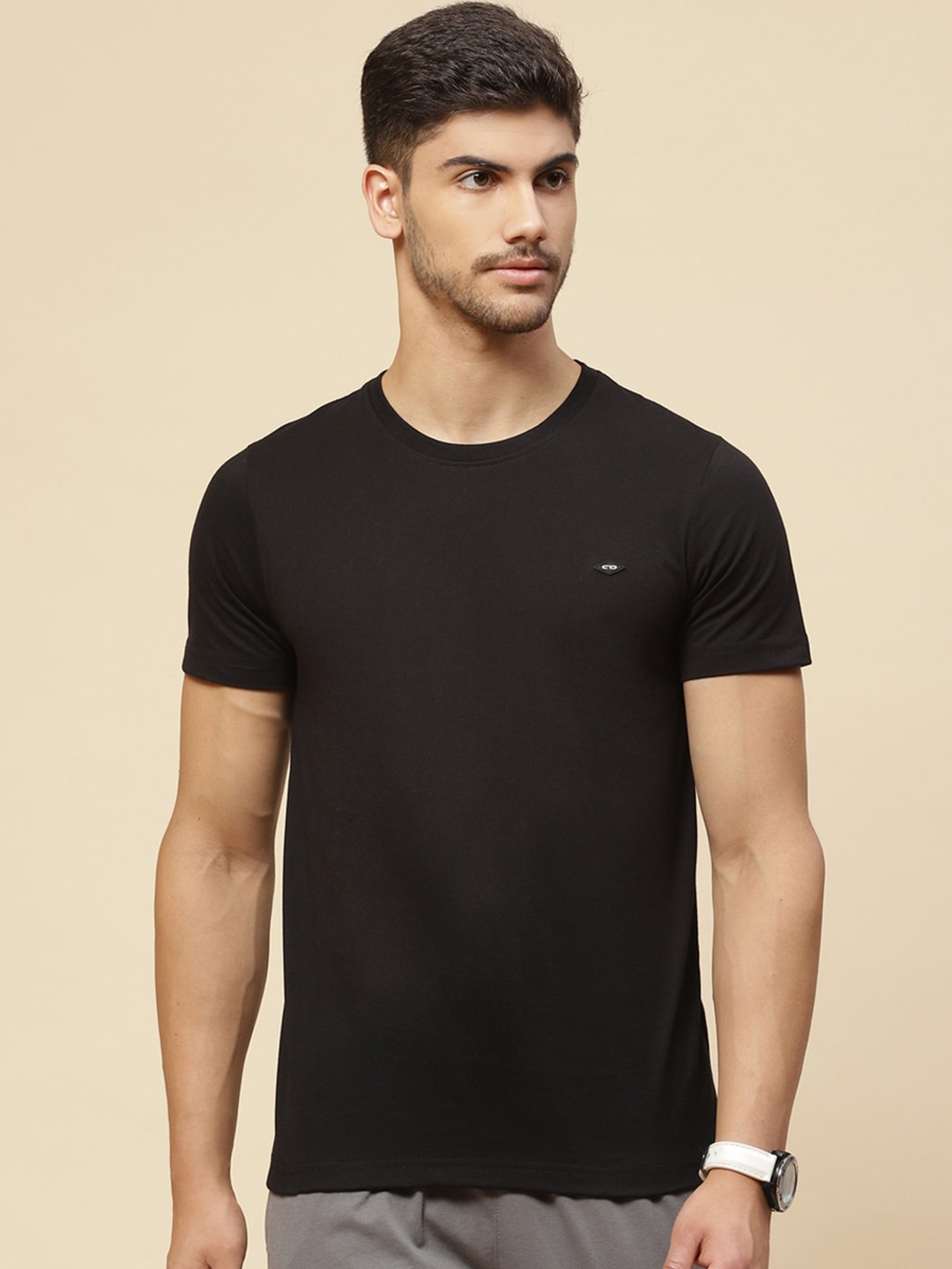 

Cloak & Decker by Monte Carlo Round Neck Short Sleeves Cotton T-Shirt, Black