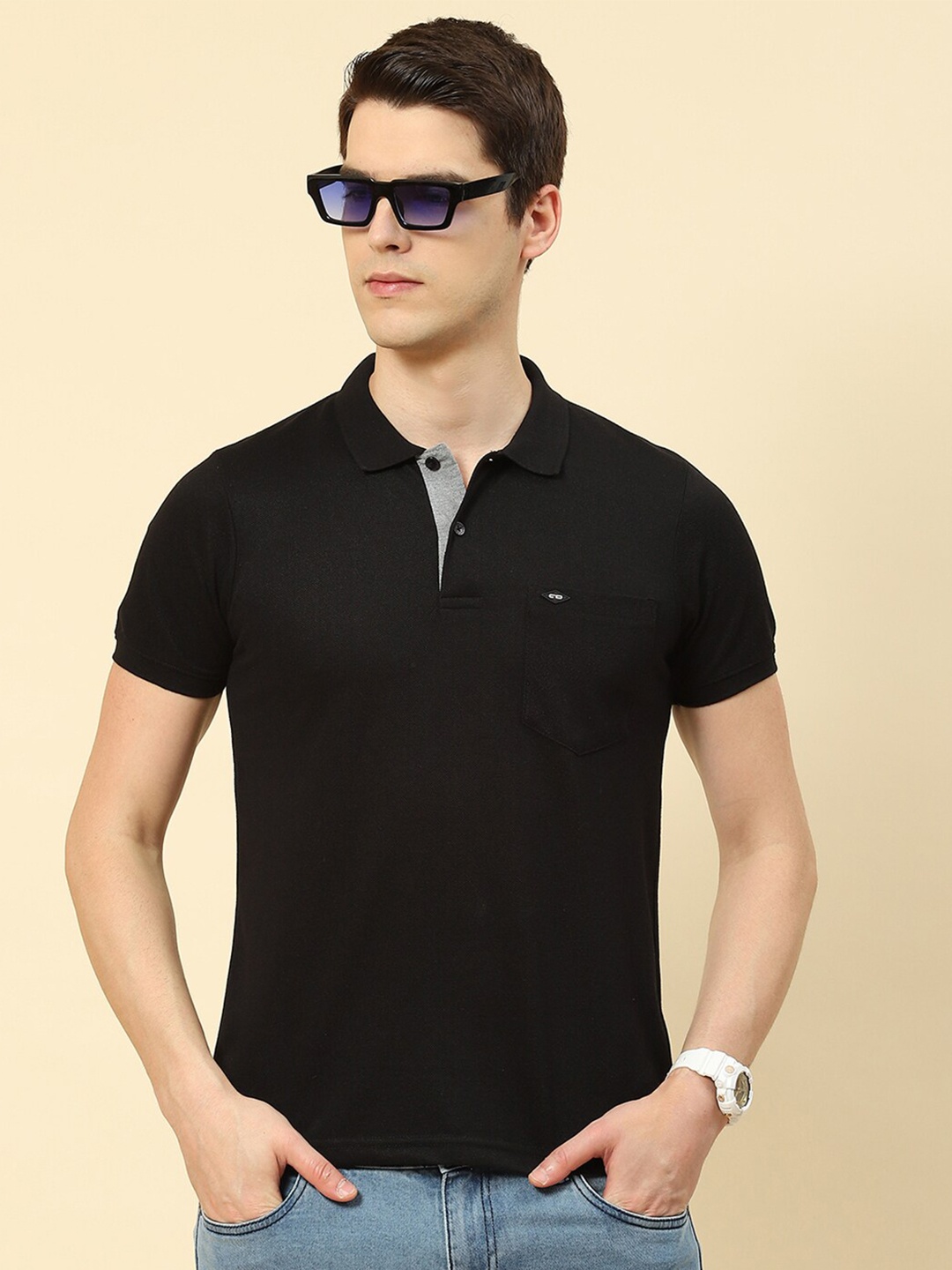 

Cloak & Decker by Monte Carlo Polo Collar Cotton Knitted T-shirt, Black